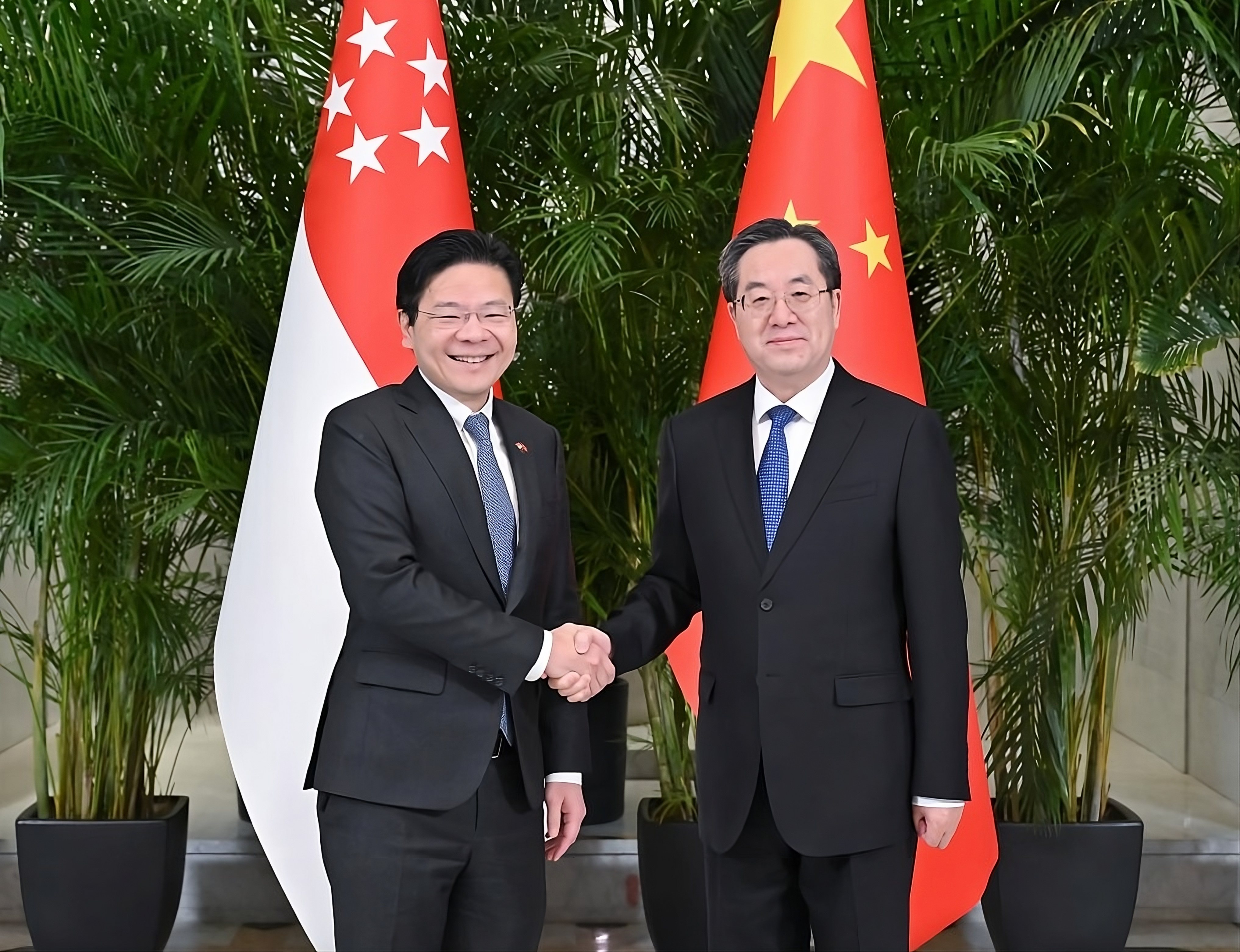 Singapore’s Lawrence Wong meets Chinese Vice-Premier Ding Xuexiang in Tianjin last year. Photo: Chinese Foreign Ministry Handout