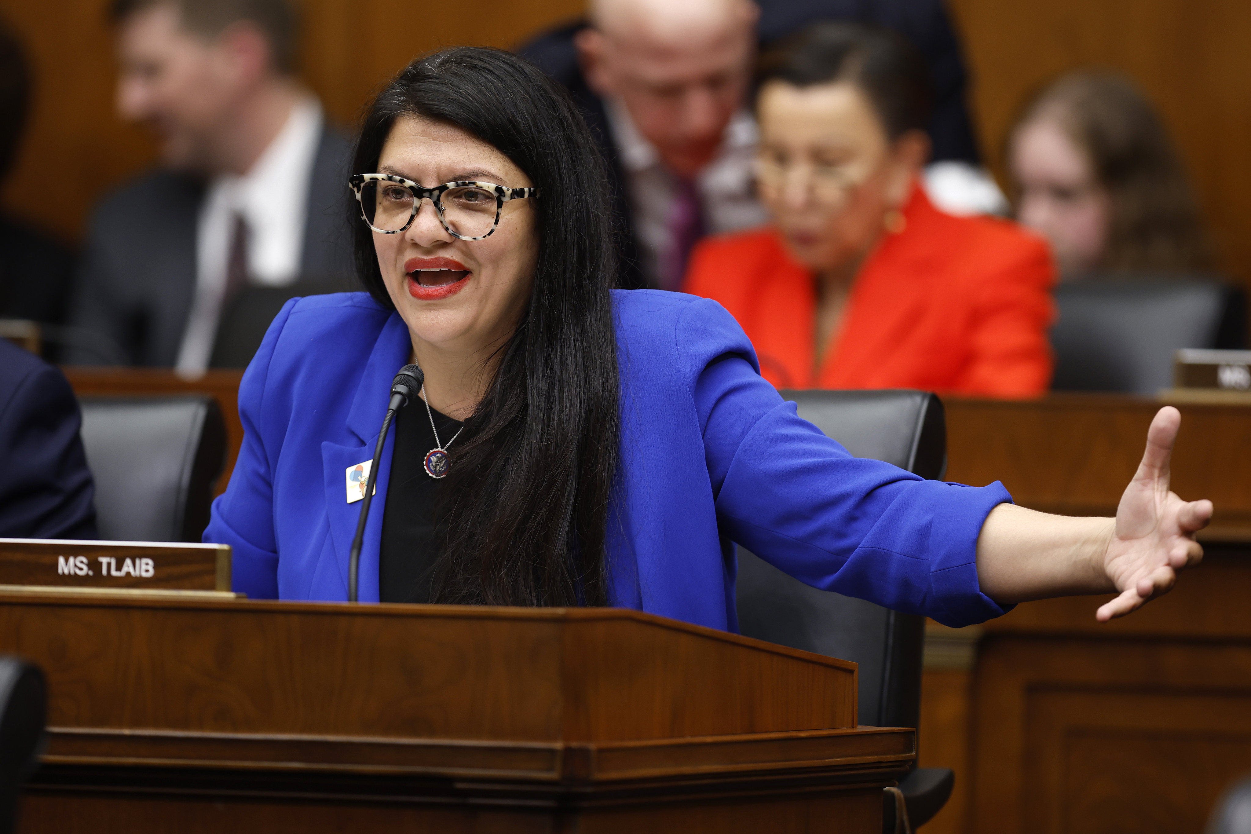 House Financial Services Committee member Rep. Rashida Tlaib (pictured) questions Federal Reserve Bank Chairman Jerome Powell as he testifies before the committee in the Rayburn House Office Building on the Capitol on March 6, in Washington DC. Photo: Getty Images
