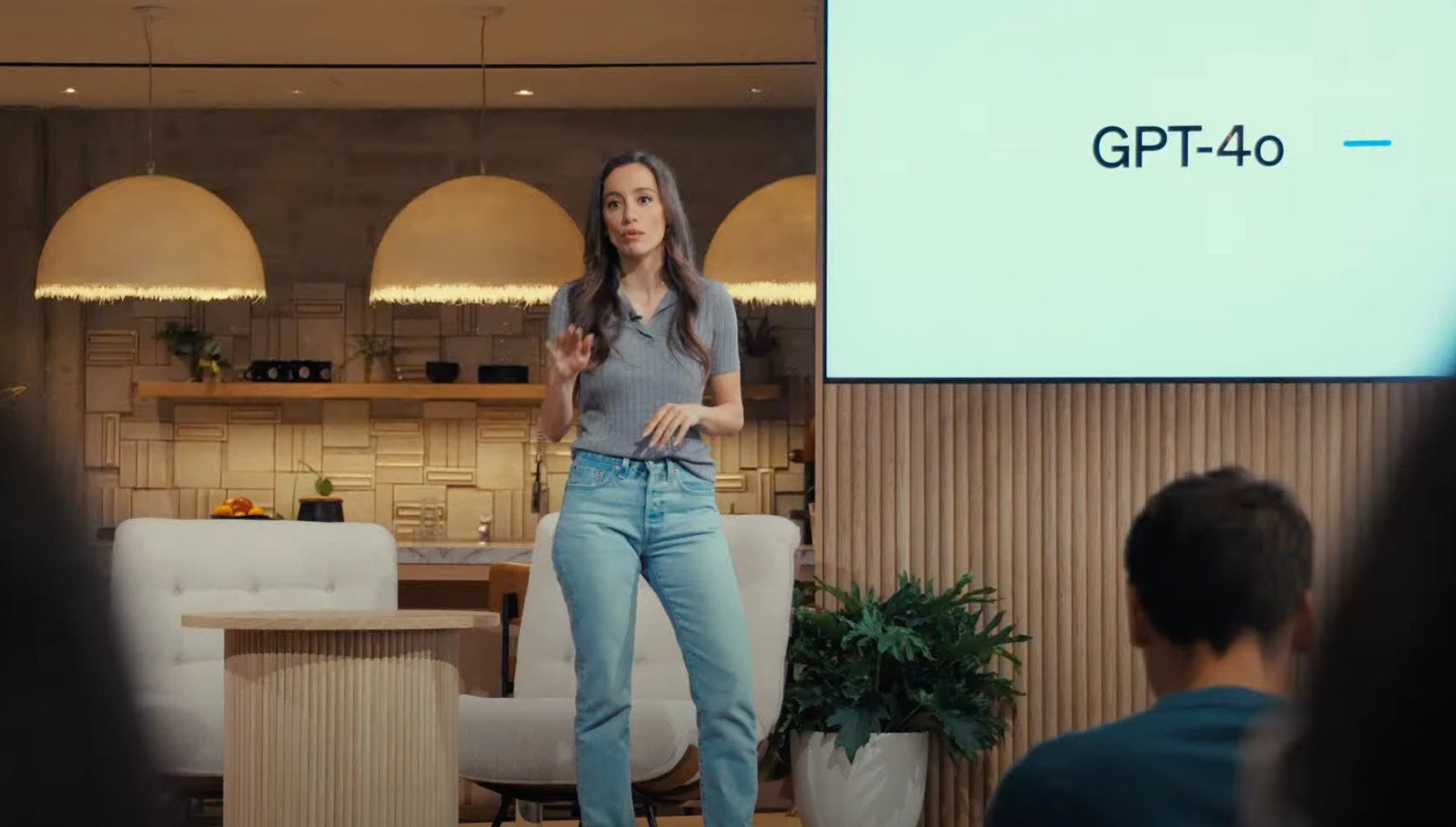 OpenAI’s chief technology officer, Mira Murati, speaks during the unveiling of GPT-4o, the company’s latest model capable of natural voice conversation. Photo: OpenAI/YouTube