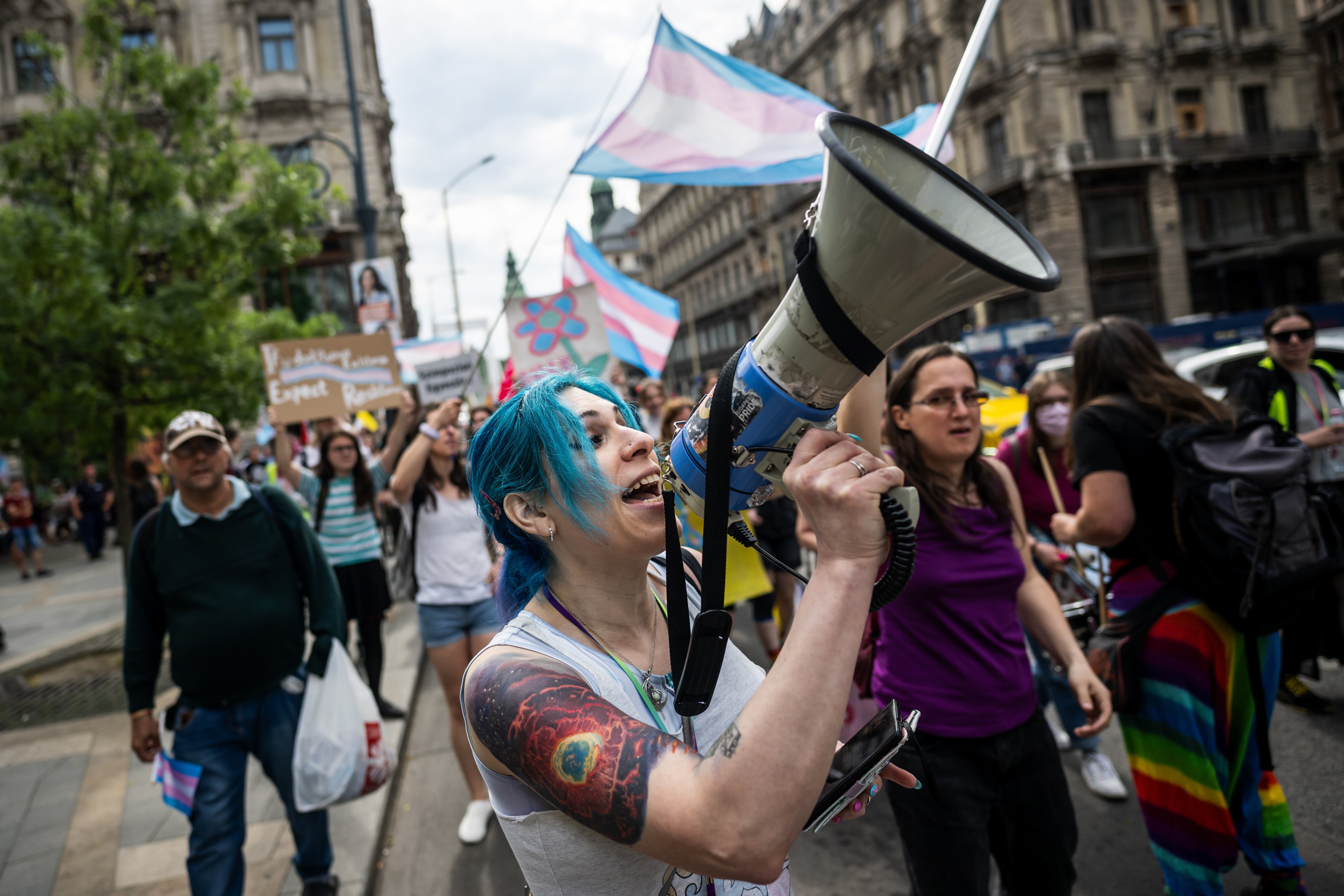 People take part in the Trans Pride parade in Budapest. Intersex and trans people had the highest rates of respondents who said they had experienced a physical or sexual attack in the five years before the survey for being LGBTIQ. Photo: dpa