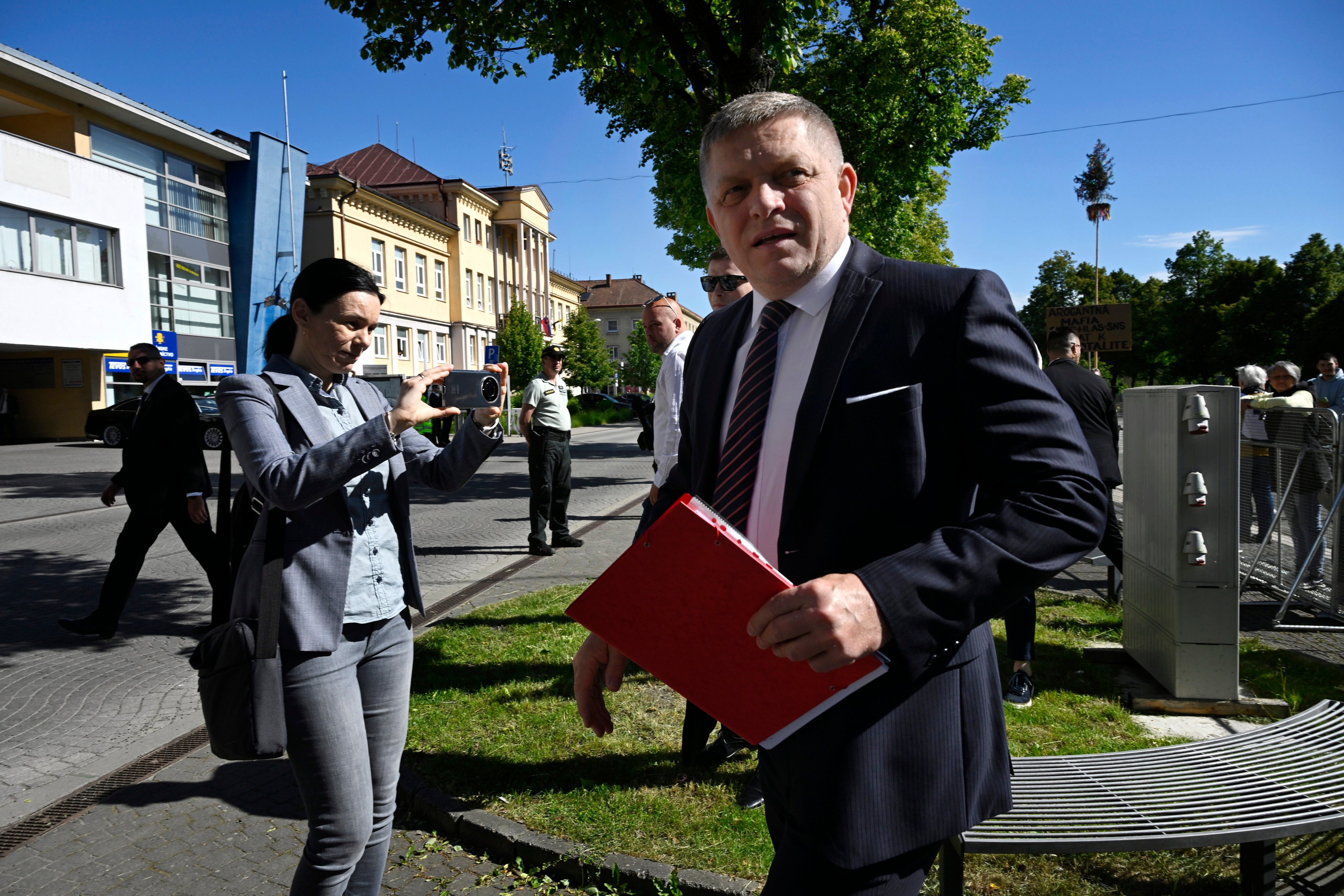 Slovakia’s Prime Minister Robert Fico arrives for a cabinet session in the town of Handlova. Photo: AP