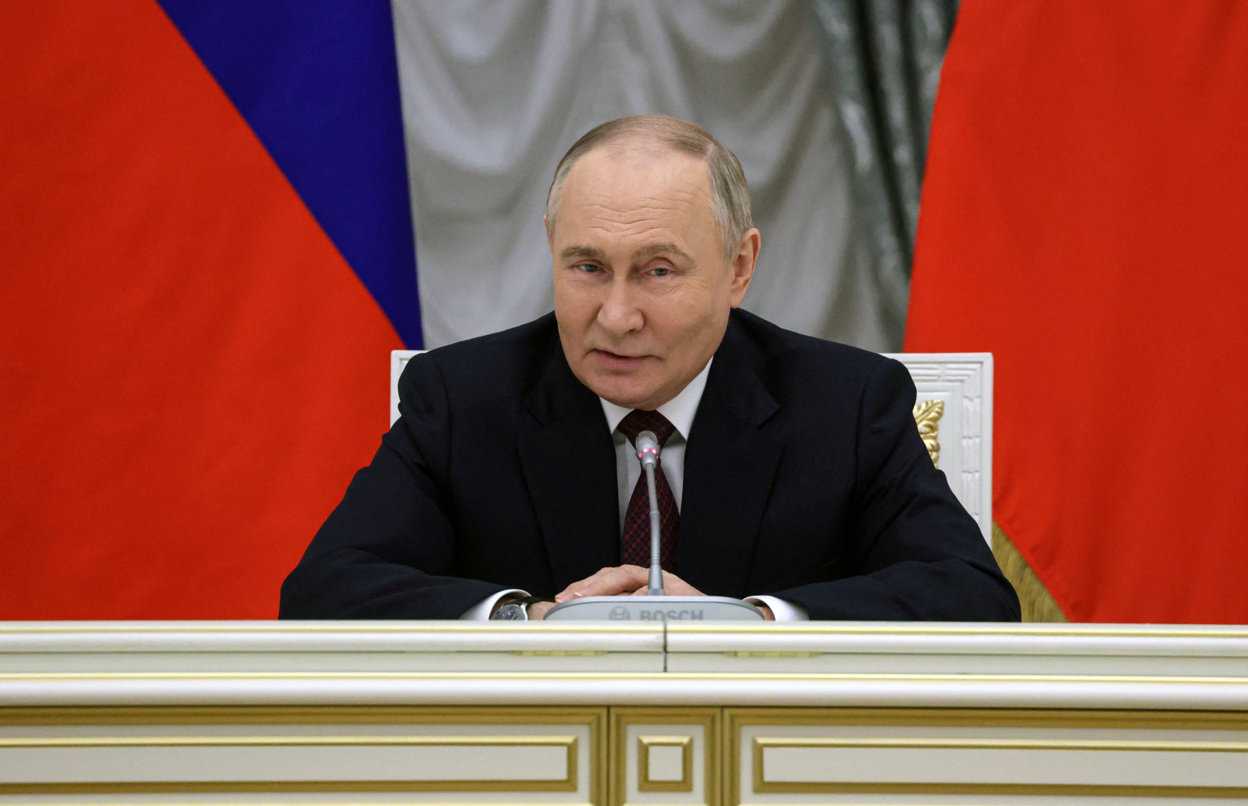 Russian President Vladimir Putin chairs a meeting with members of the new government in Moscow on Tuesday. Photo: Reuters 