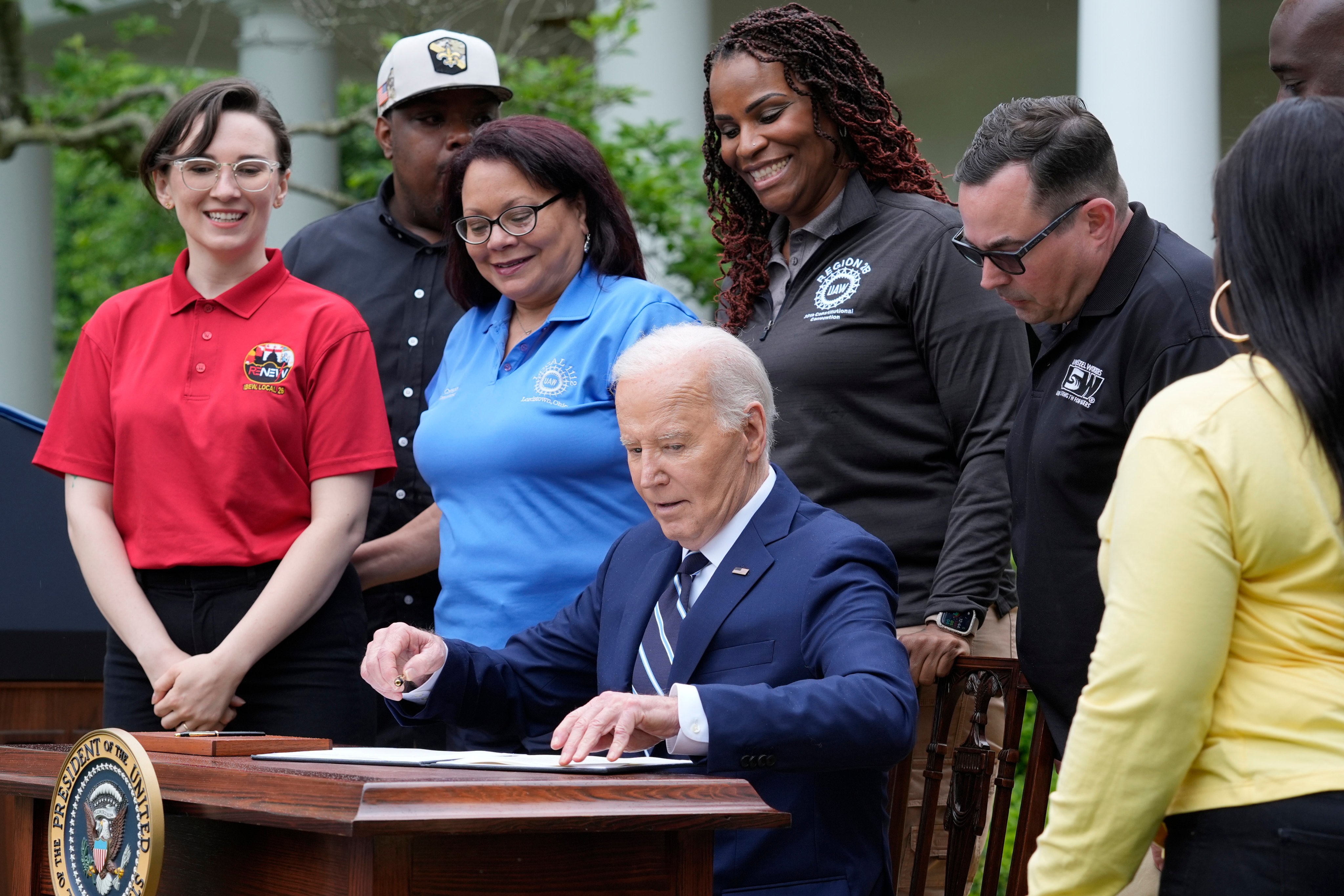 US President Joe Biden at a Rose Garden event at  the White House on Tuesday, signing an order  imposing major new tariffs on electric vehicles, semiconductors, solar equipment and medical supplies imported from China. Photo: AP