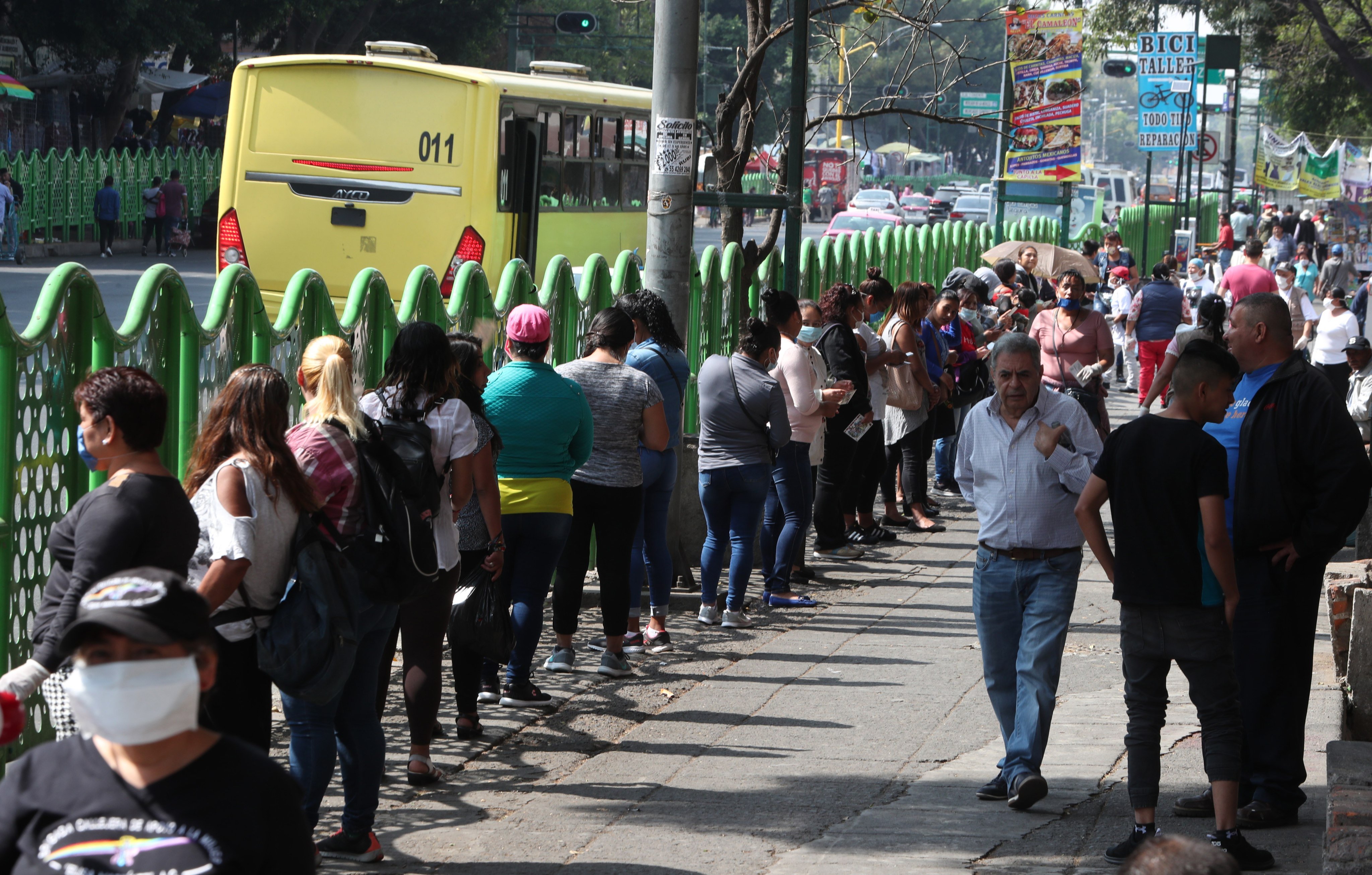 Sex workers wait to receive financial help in Mexico City during in 2020 during Covid closures. Photo: EPA-EFE
