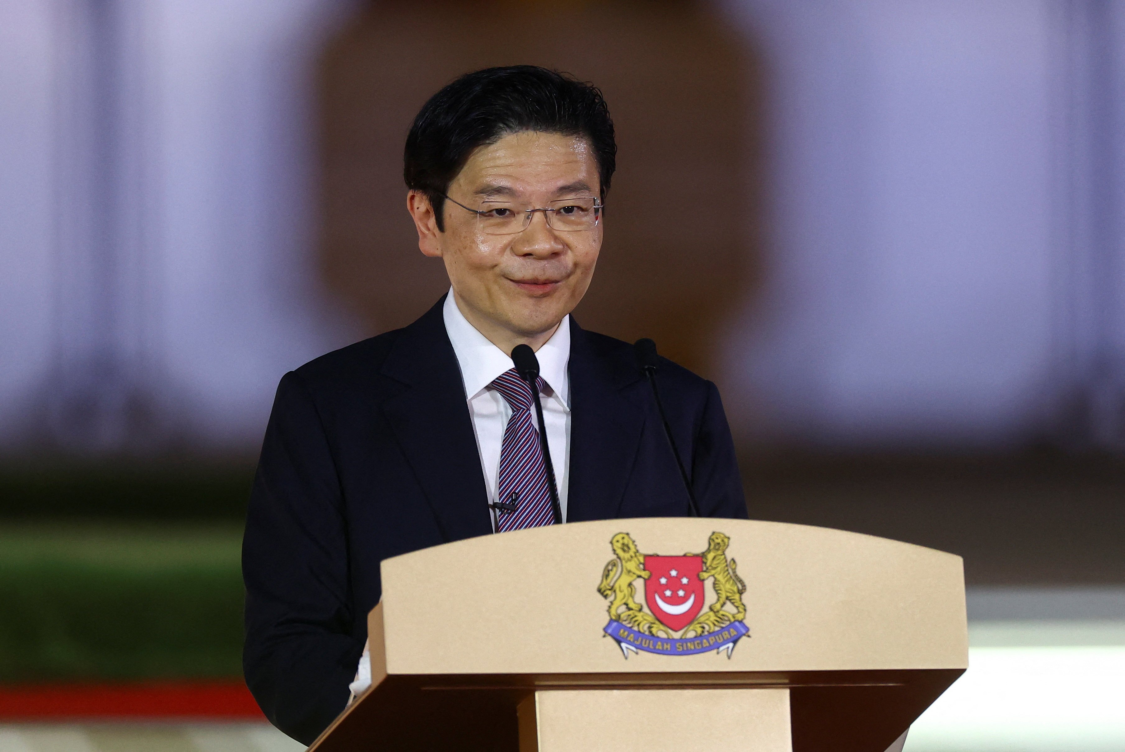 Singapore’s new Prime Minister Lawrence Wong speaks on the day he is sworn in as the country’s fourth prime minister at the Istana on Wednesday. Photo: Reuters