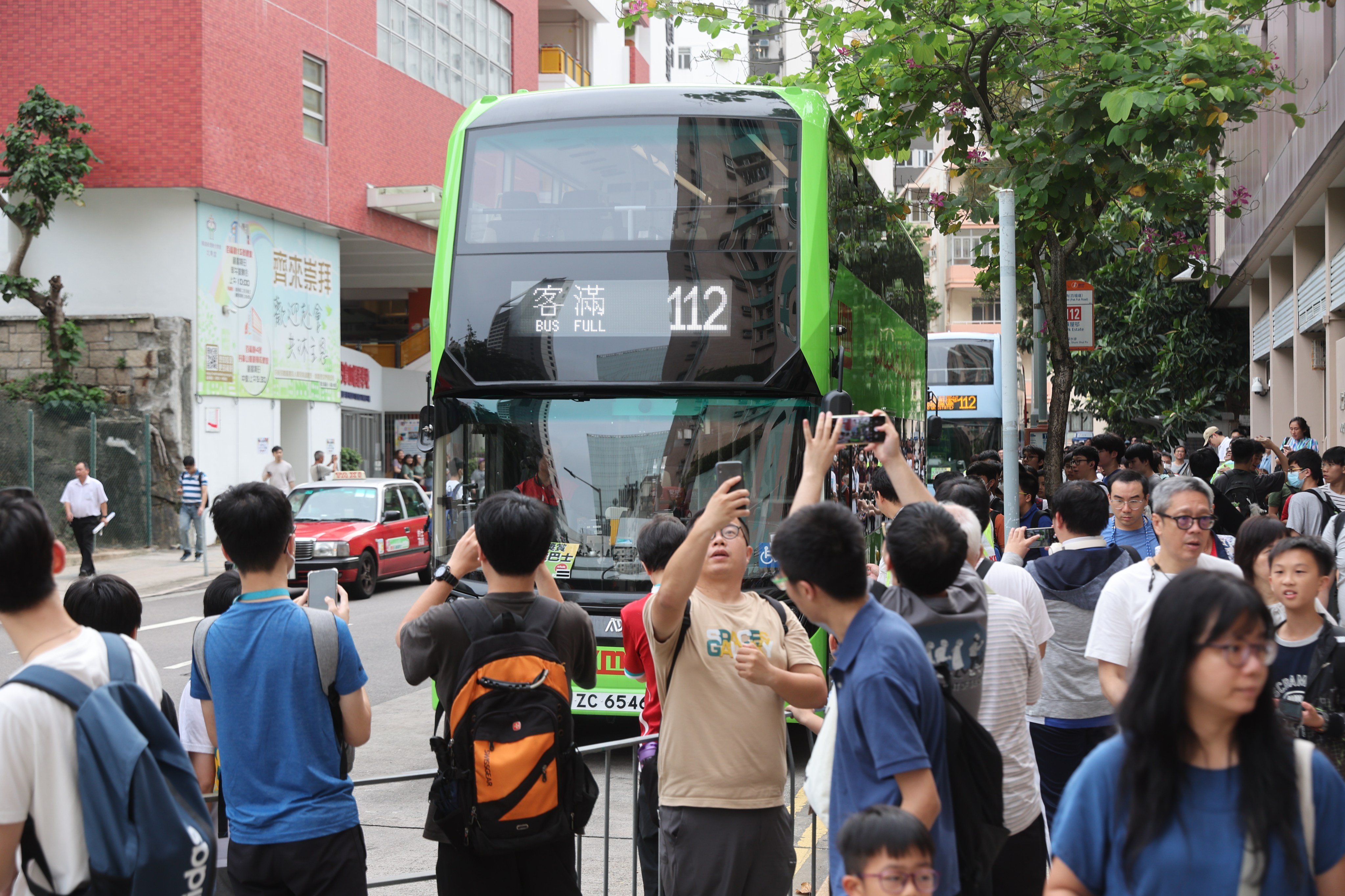 KMB’s first electric double-decker bus ferrying passengers between North Point and Cheung Sha Wan. Photo: Edmond So