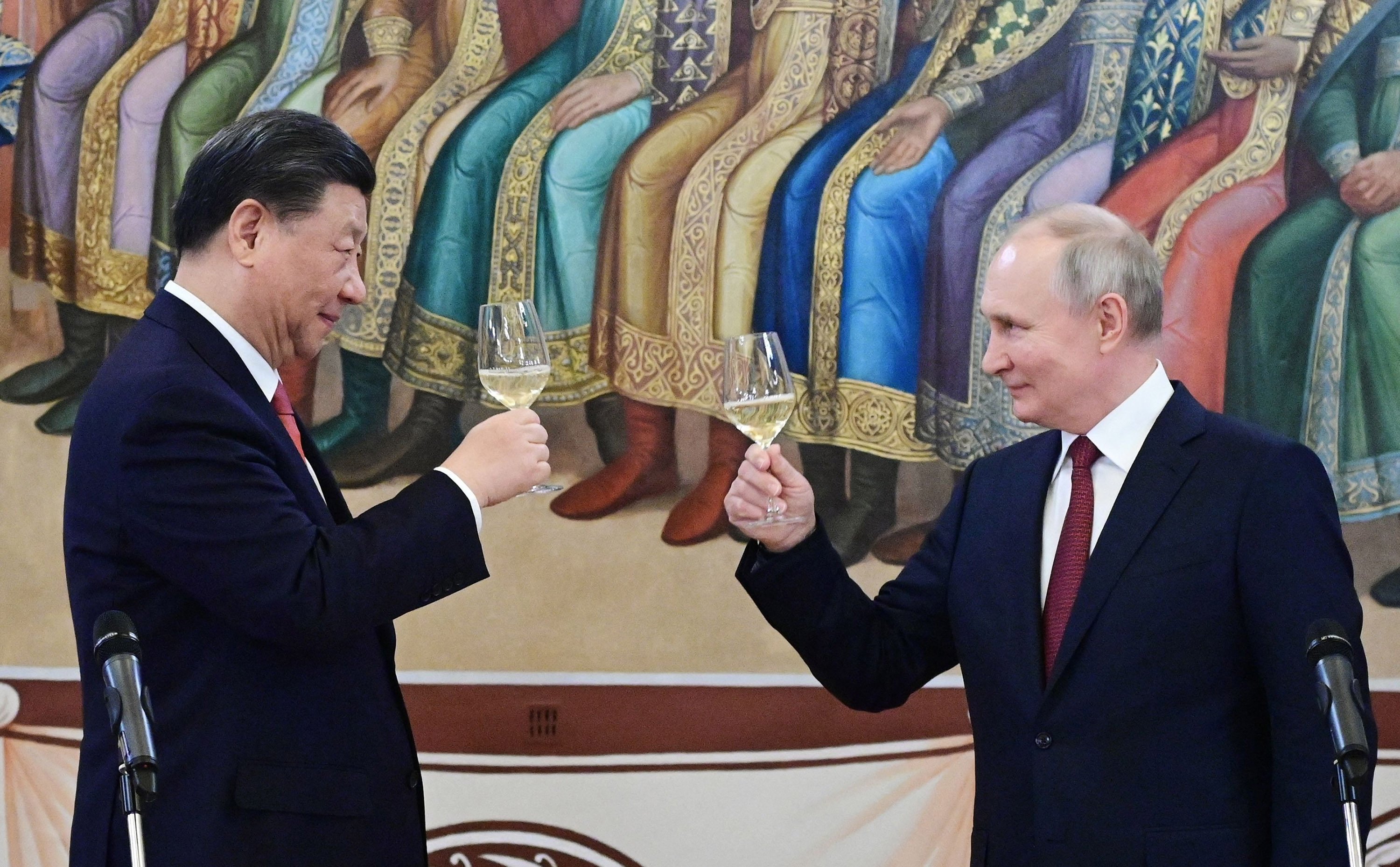 Chinese President Xi Jinping and Russian President Vladimir Putin make a toast following their talks in Moscow on March 21 last year. Photo: AFP/Getty Images/TNS