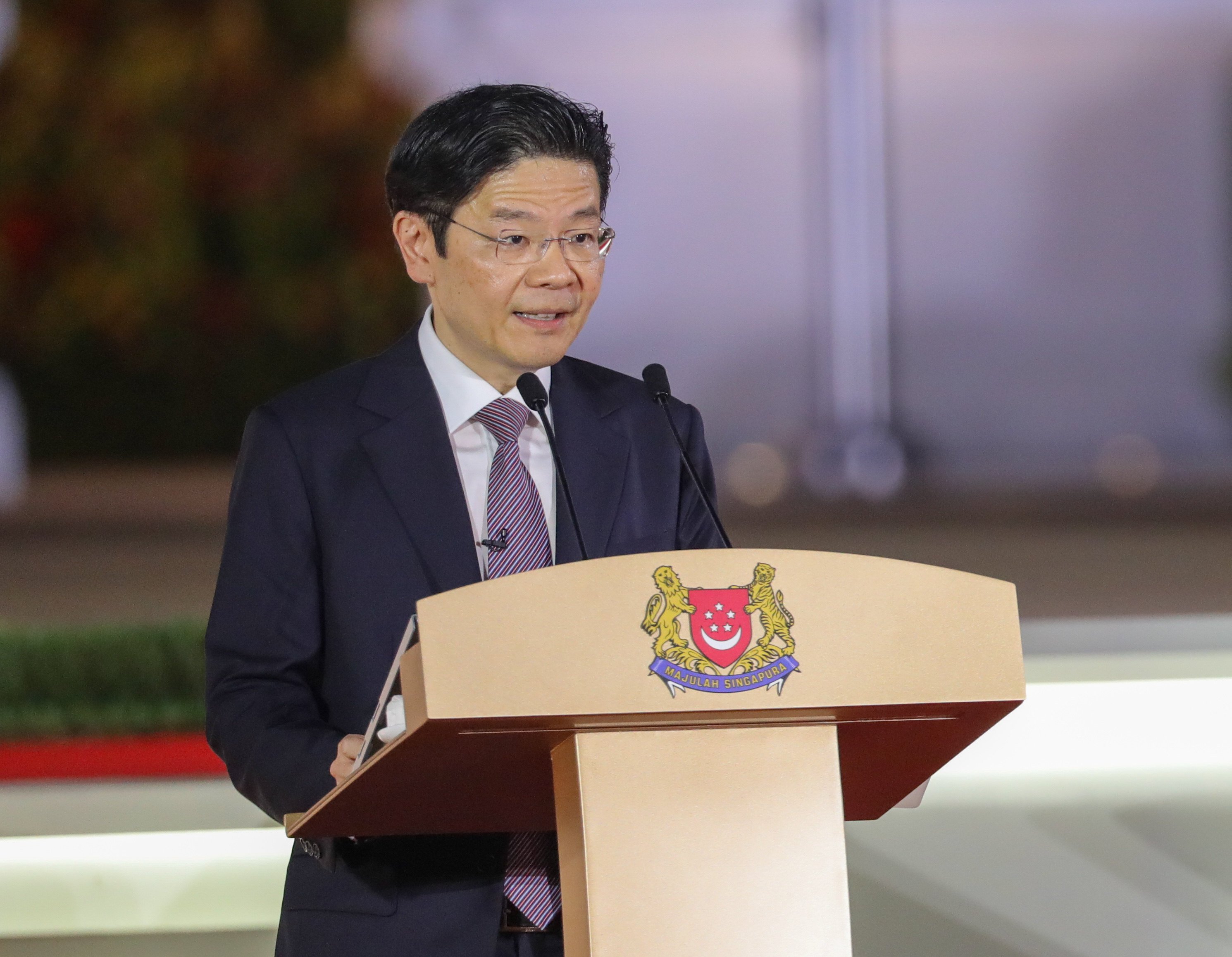 Singapore’s new Prime Minister Lawrence Wong speaks during a swearing-in ceremony held at Istana on Wednesday. Photo: Ministry of Communications and Information of Singapore/Handout via Xinhua