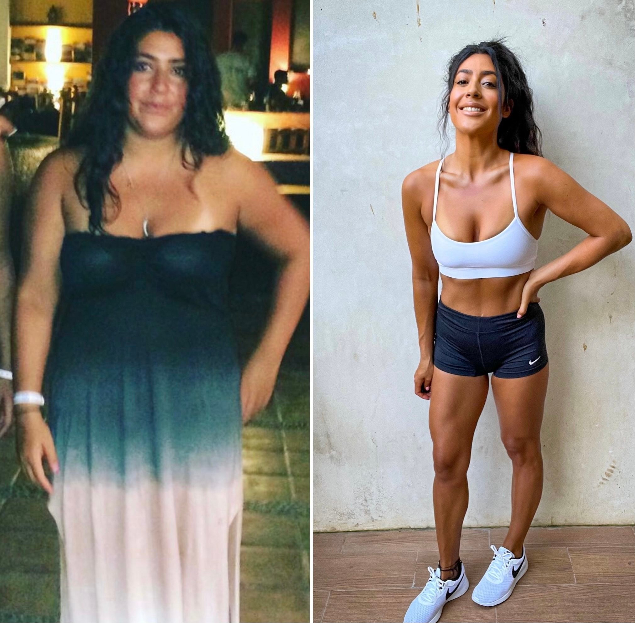 Aged 33, Kiki Nelson weighed 88kg, with 43 per cent body fat (left); within 14 months of adopting a plant-based lifestyle, she lost 32kg. Seven years on, she has kept it off and weighs about 53kg (right).
Photo: Kiki Nelson