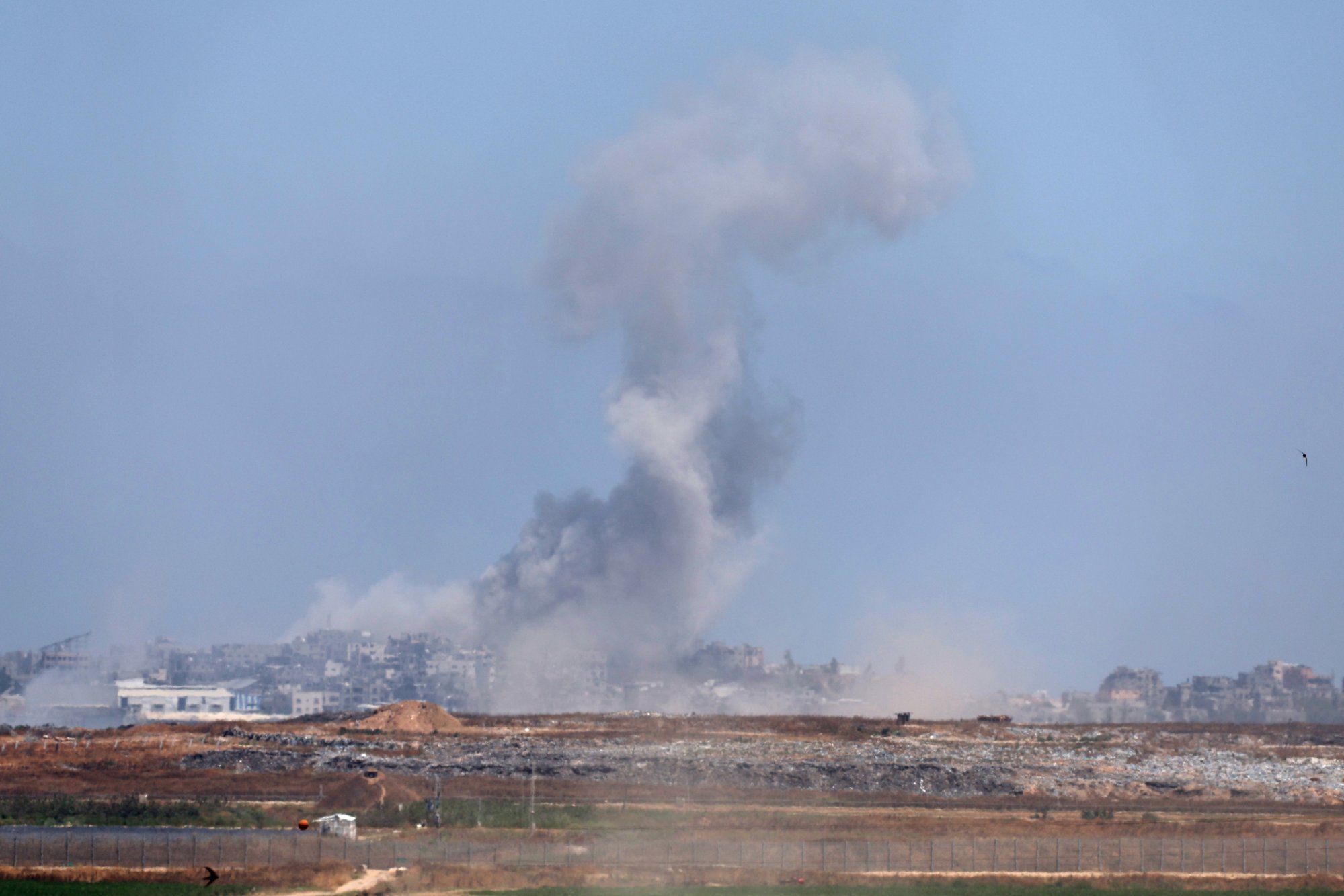 Smoke rising after an Israeli air strike on Jalbalia in the northern part of the Gaza Strip. Photo: EPA-EFE