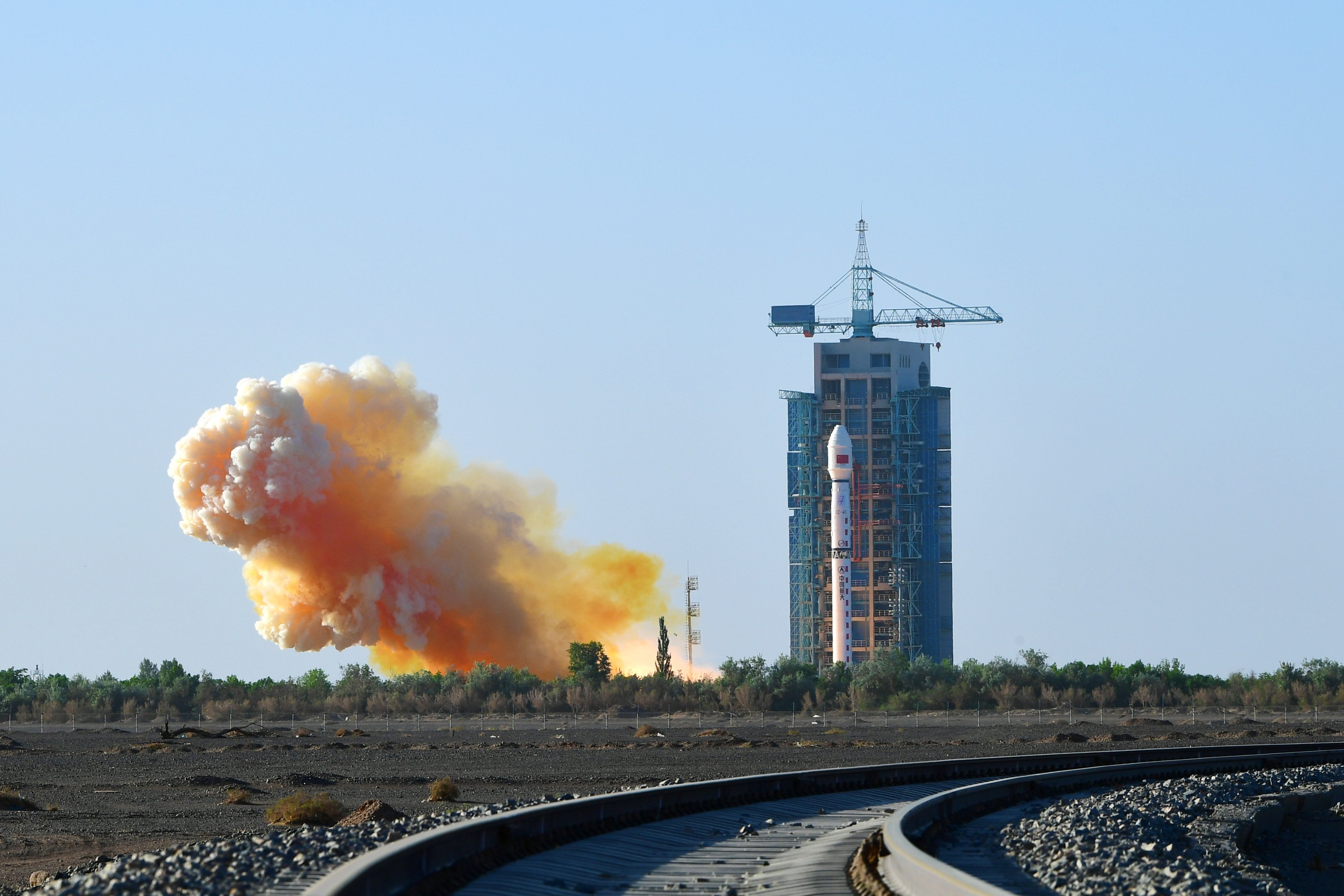 A rocket carrying a satellite for space environment monitoring lifts off from northwest China on Sunday. Photo: Xinhua