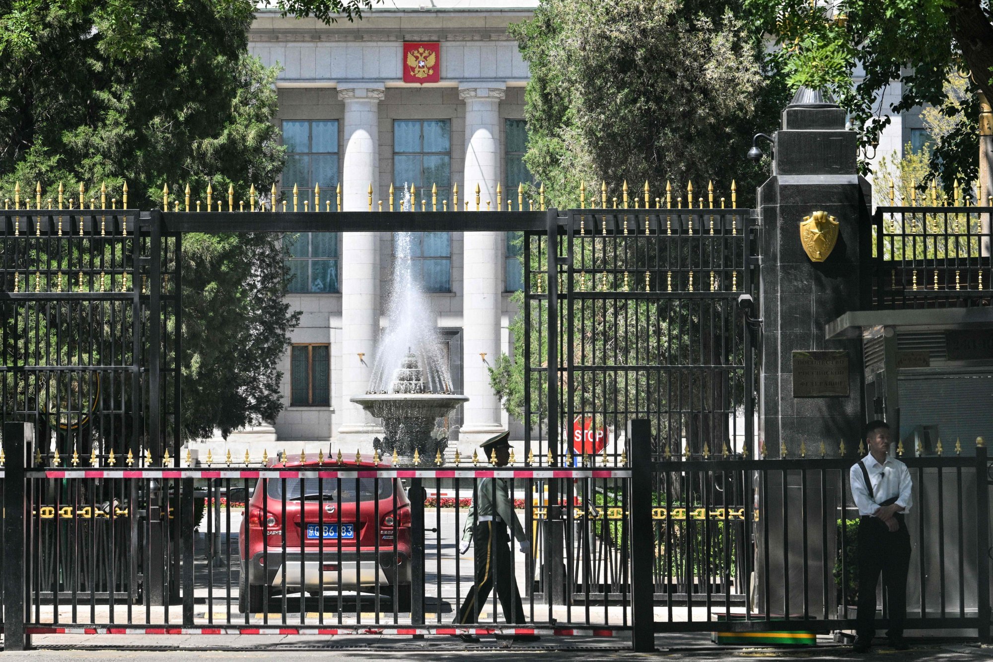 The Russian embassy in Beijing on Wednesday, ahead of Russian President Vladimir Putin’s two-day trip to the country. Photo: AFP