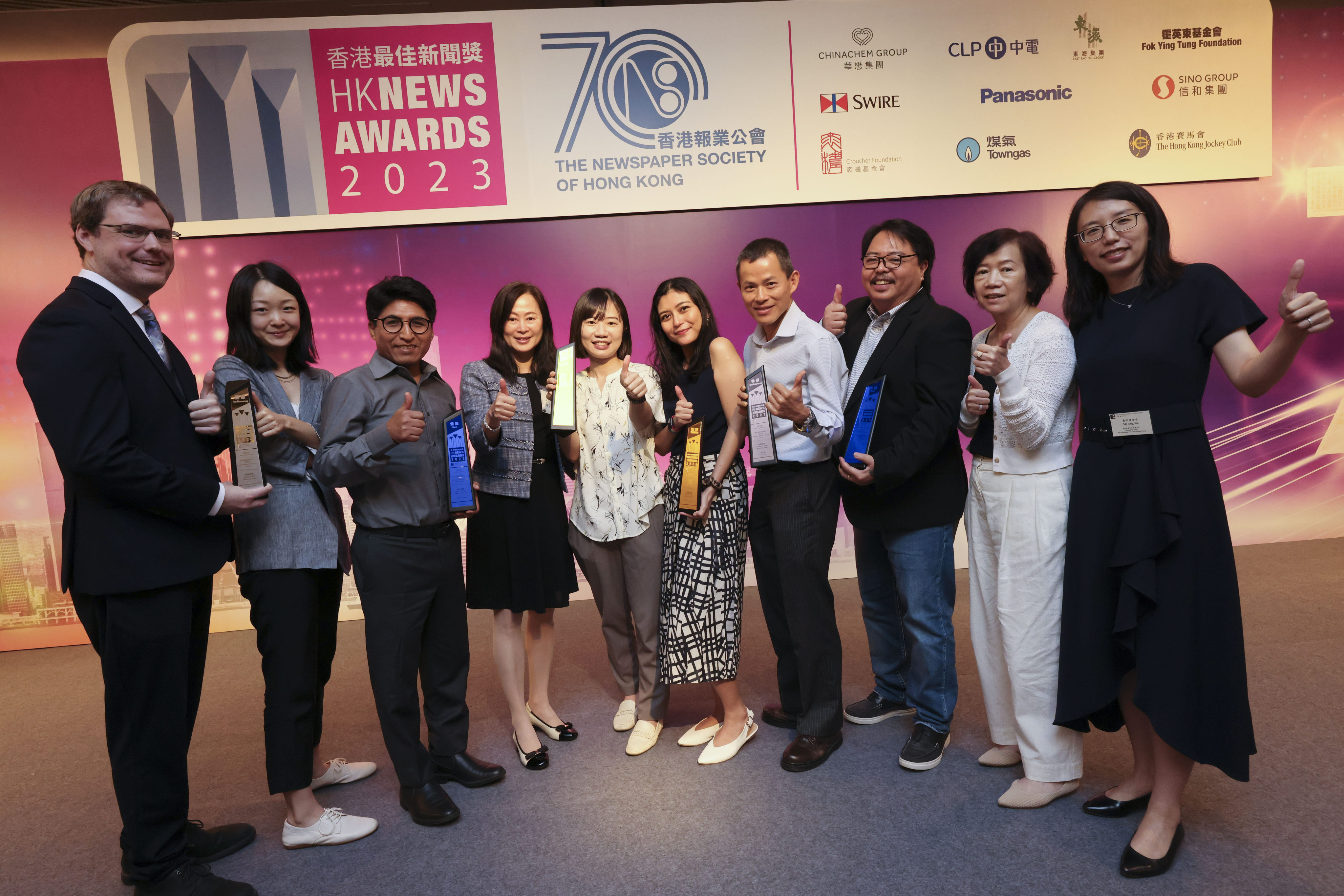 SCMP journalists and art graphic designers at the Hong Kong Newspaper Awards Presentation Ceremony.  Photo: Jelly Tse