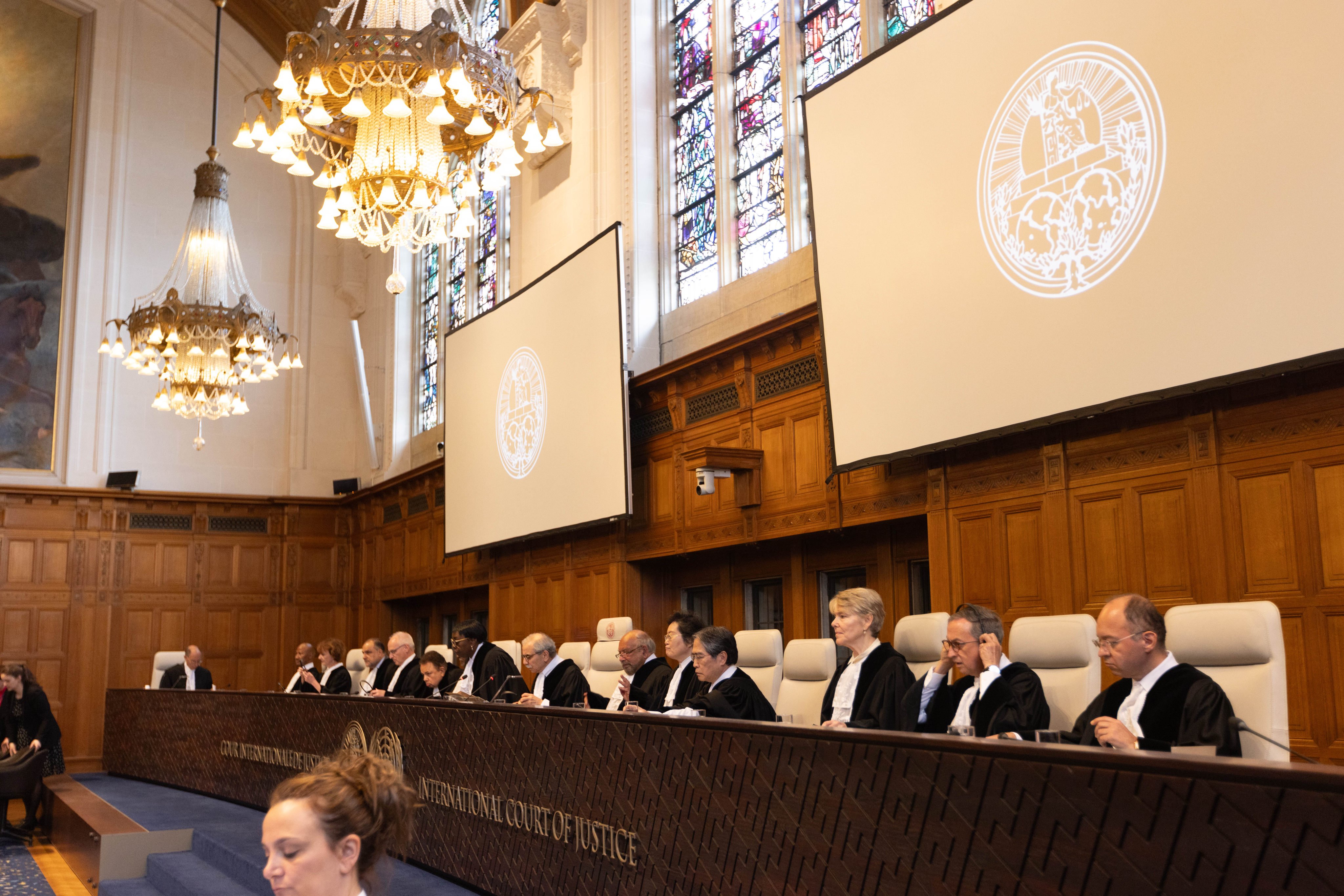 Judges attend a hearing of the International Court of Justice in The Hague, the Netherlands, on Friday. Photo: Xinhua