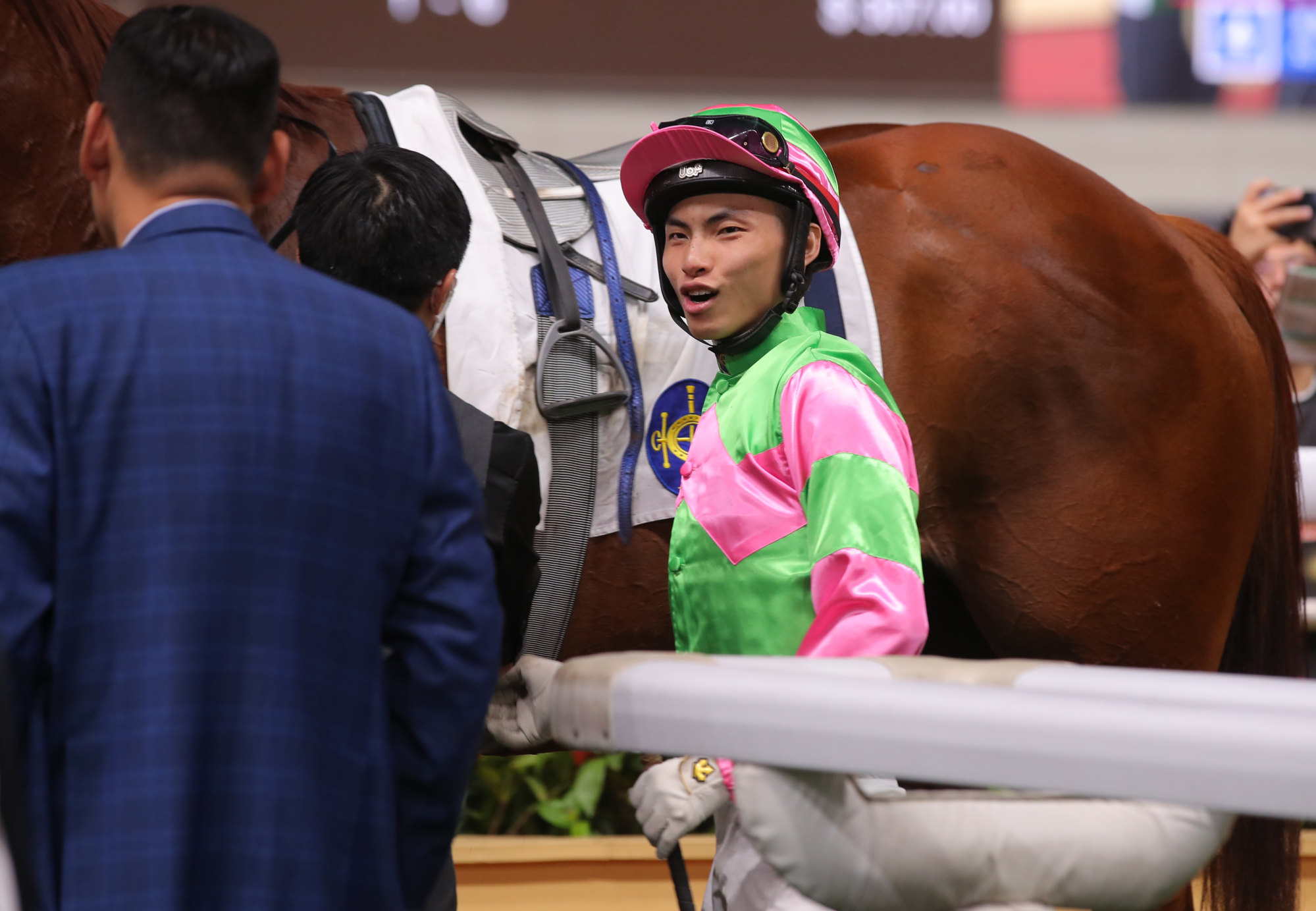 Ellis Wong returns to the winner’s enclosure at Happy Valley on Wednesday night. Ellis Wong returns to the winner’s enclosure at Happy Valley on Wednesday night.