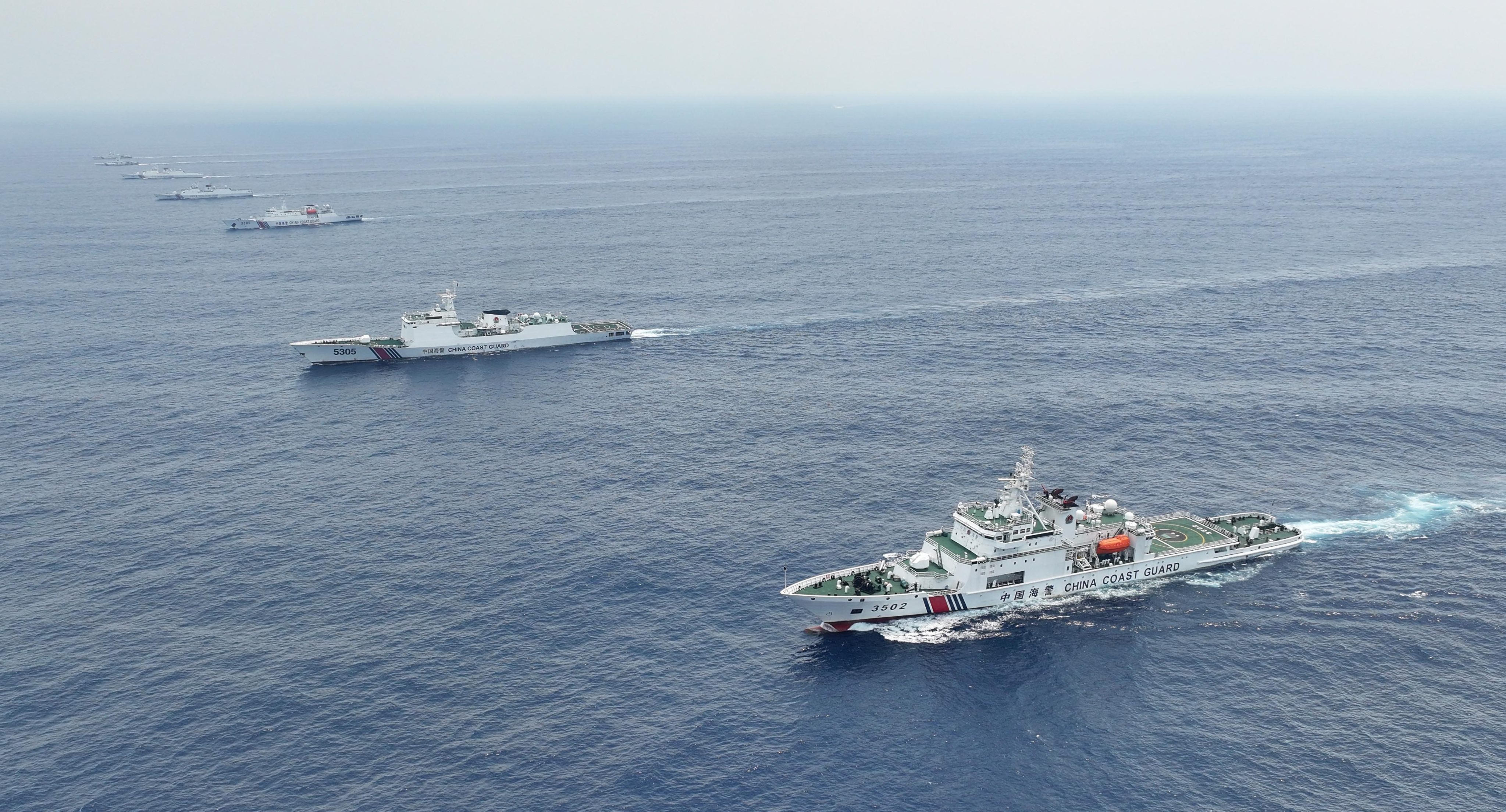 Chinese coastguard vessels patrol the Scarborough Shoal in the disputed South China Sea on May 17. Photo: Xinhua