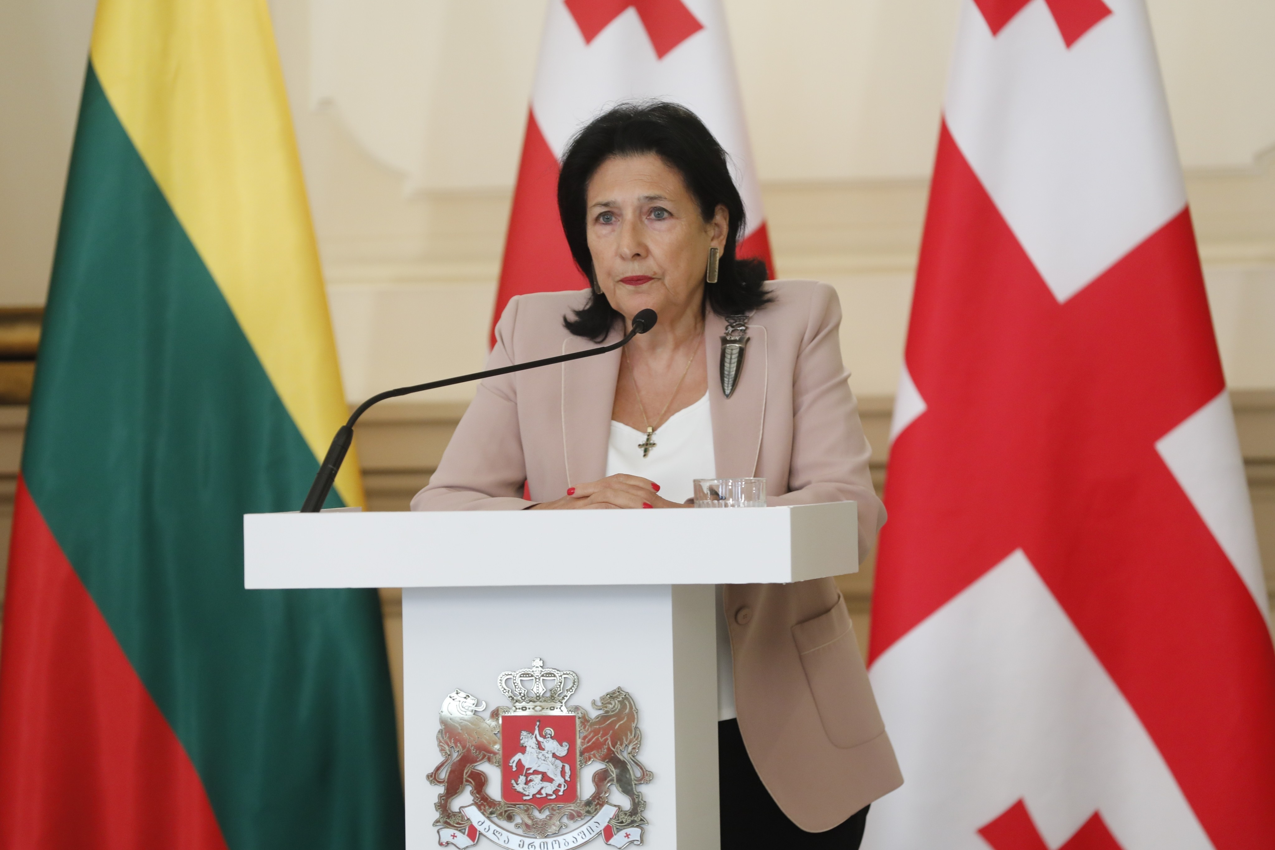 Georgian President Salome Zourabichvili speaks at a news conference in Tbilisi, Georgia, on Wednesday. Photo: Georgian Presidential Press Service via AP