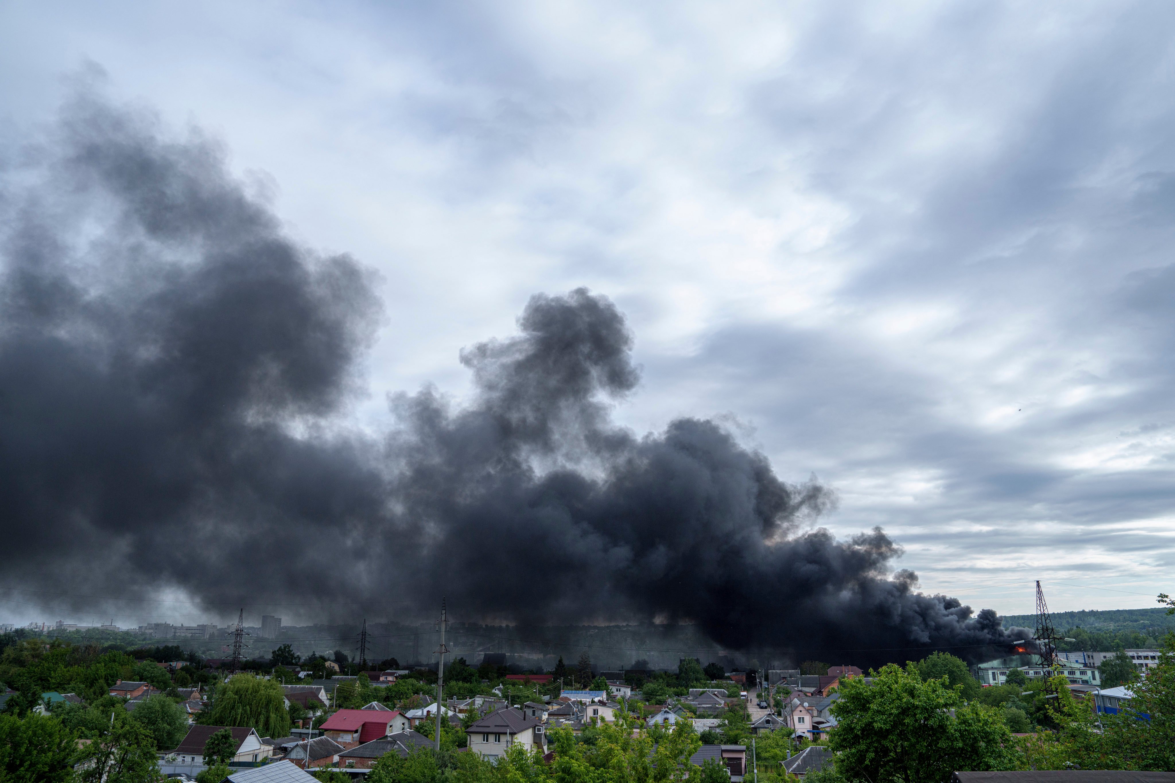Smoke rises after a Russian attack in Kharkiv, Ukraine, on May 17. Photo: AP