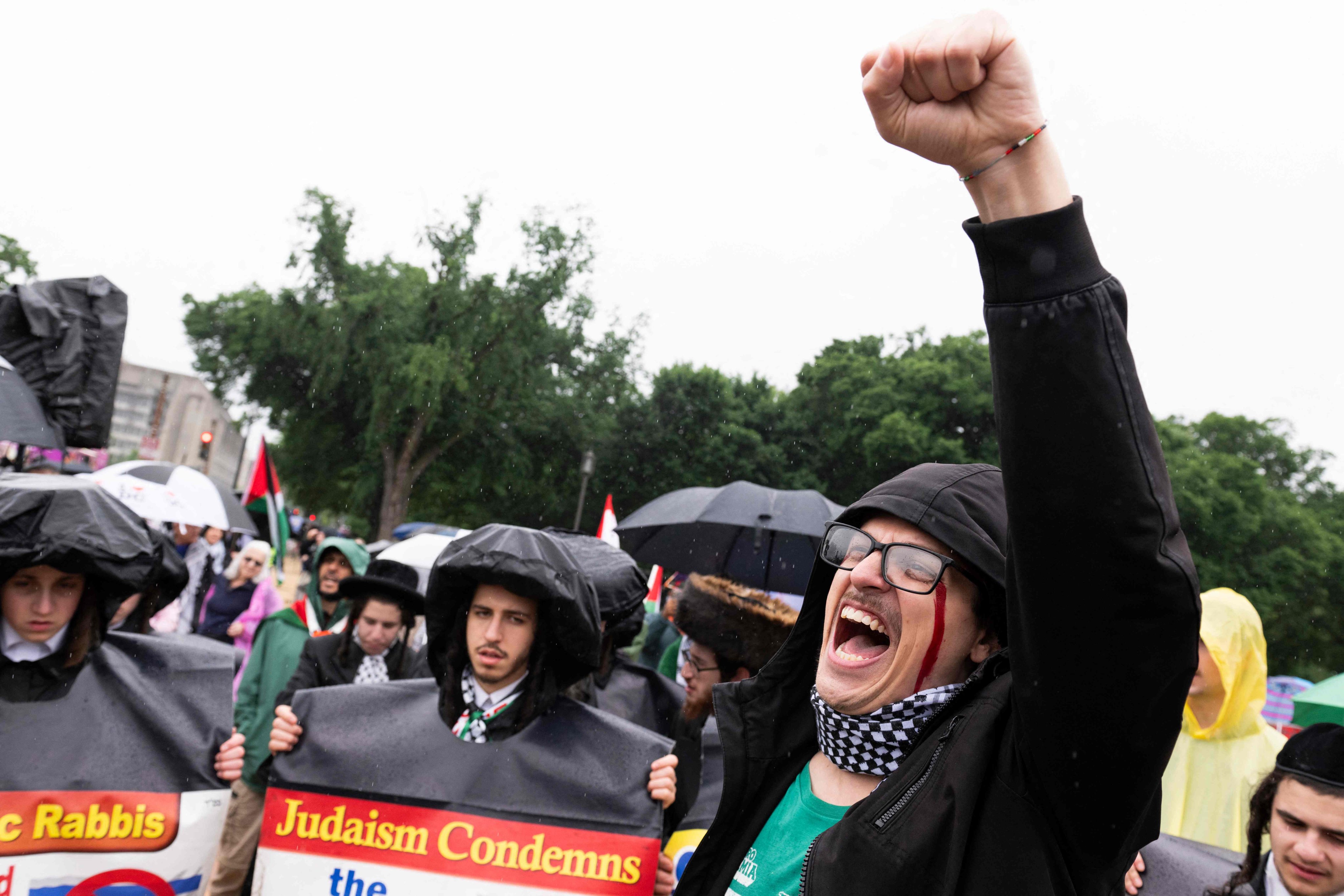 Protesters rally to mark the Nakba anniversary, on the National Mall in Washington, DC on May 18. This year’s commemoration was fuelled by anger over the ongoing siege of Gaza. Photo: AFP
