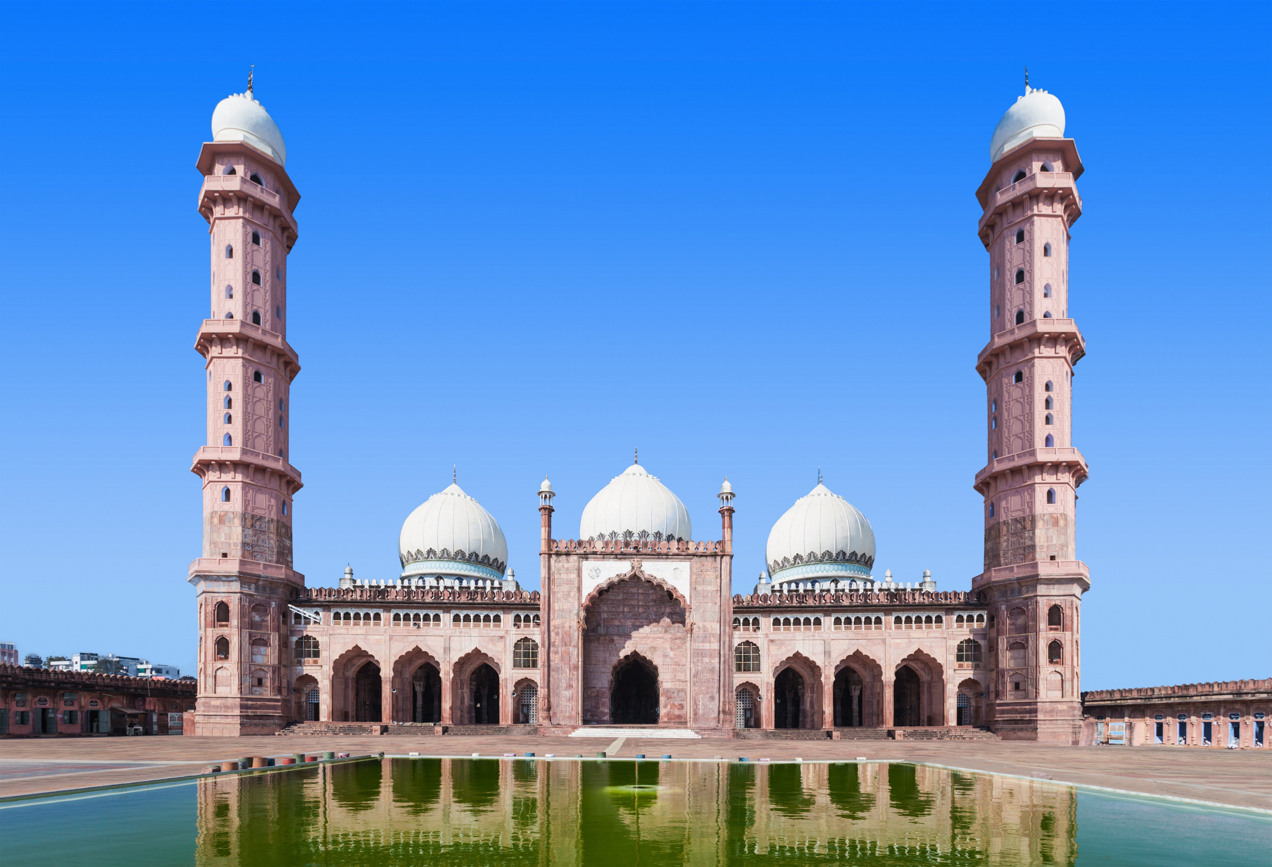 The Taj Al Masjid mosque in Bhopal, India. Unusually for a place of Muslim worship, it includes a prayer room for women. It is one of a series of heritage buildings in Bhopal’s old city built under the rule of a succession of Muslim women viceroys in the 19th century. Photo: Getty Images