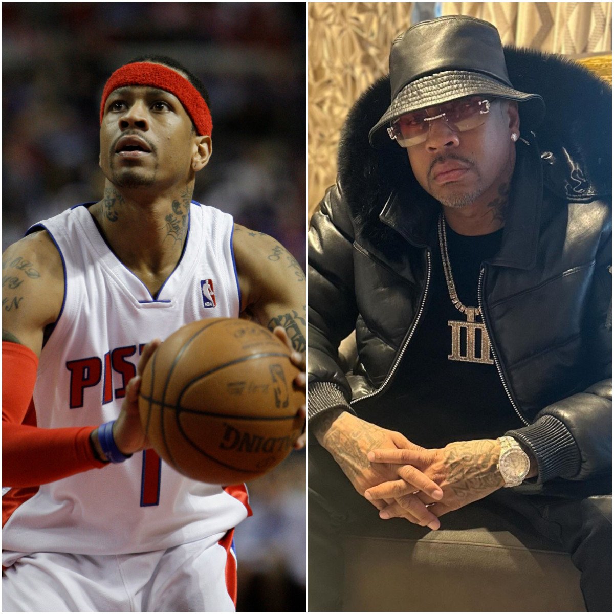 Allen Iverson, NBA star and entrepreneur, in his pre-2012 heyday (left) and now. Photos: AP, @theofficialai3/Instagram