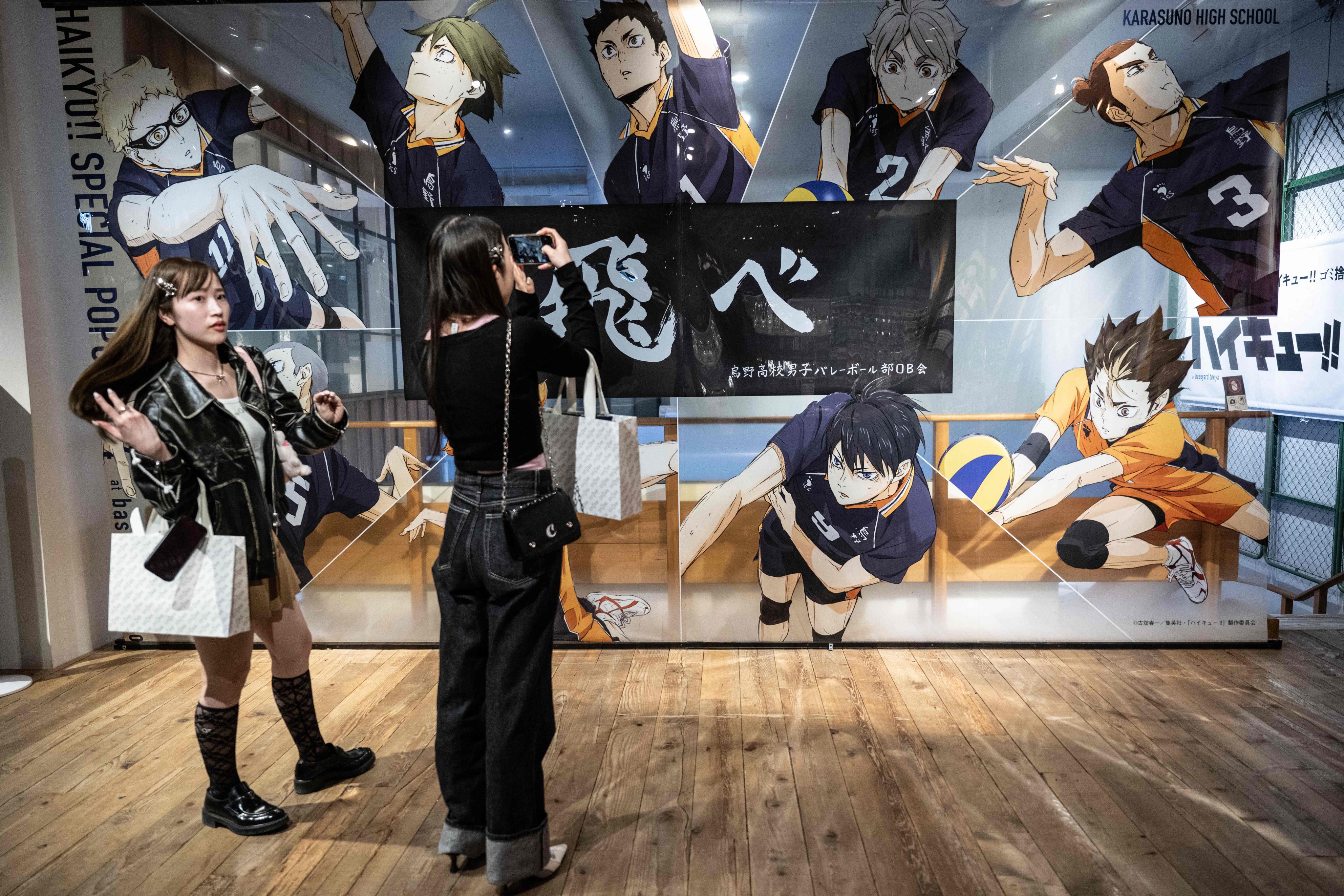 People visiting a pop-up store for the Japanese volleyball manga series ‘Haikyu!!’ in Tokyo. Photo: AFP