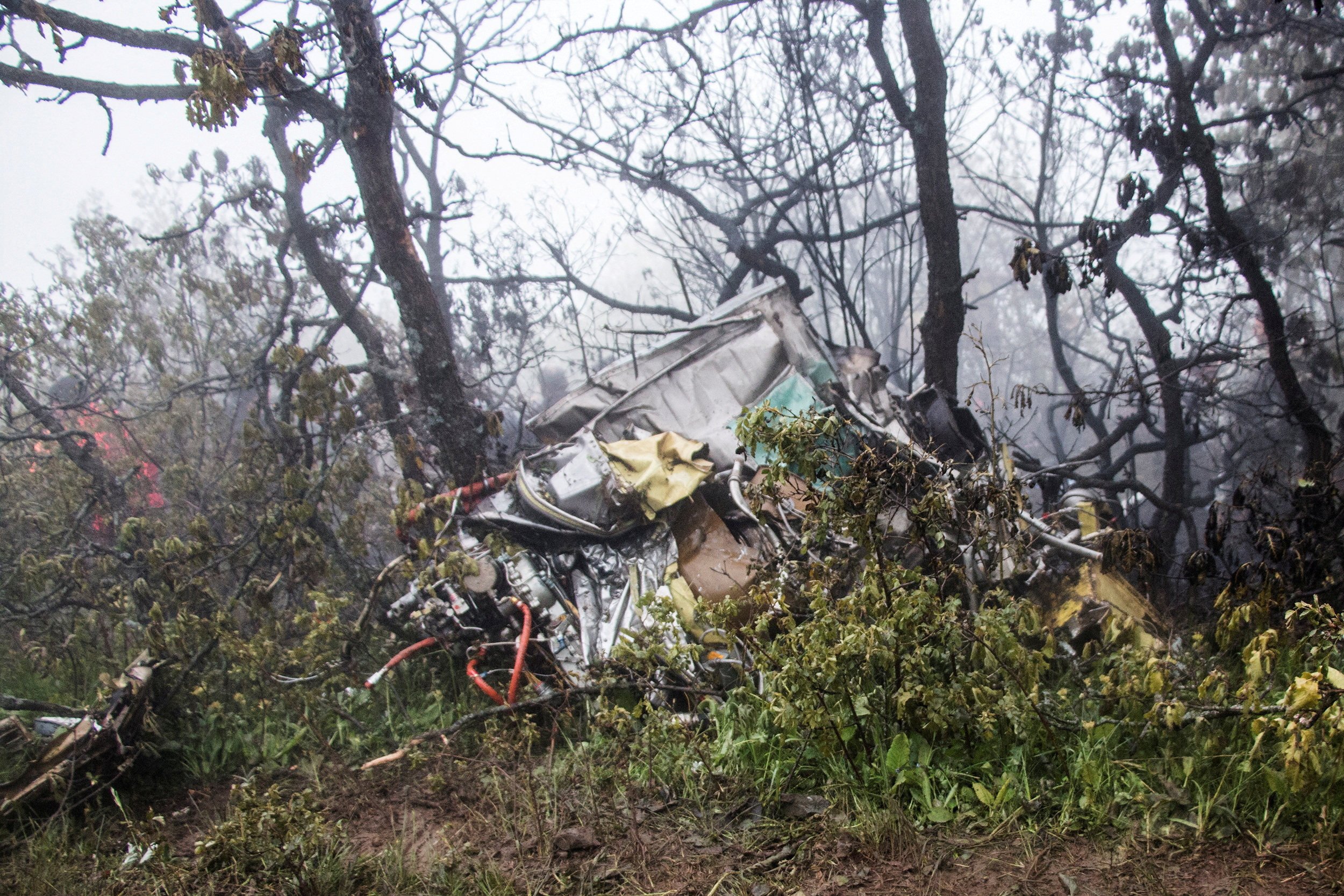 The wreckage of Iranian president Ebrahim Raisi’s helicopter at the crash site on a mountain in Varzaghan area, northwestern Iran on Monday. Photo: Stringer / WANA (West Asia News Agency) via Reuters