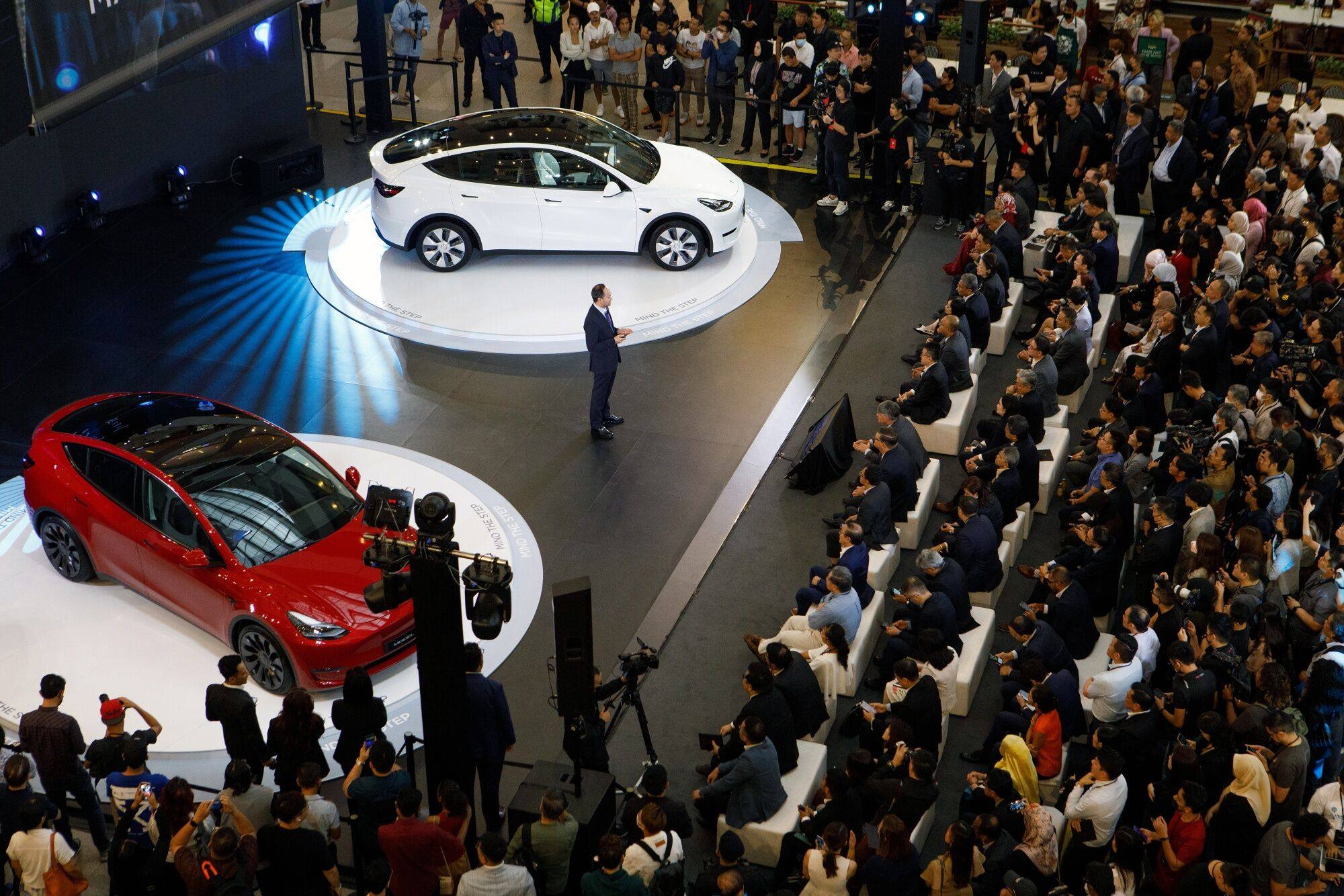 Tesla launches its Model Y electric cars in Kuala Lumpur in 2023. Photo: Bloomberg