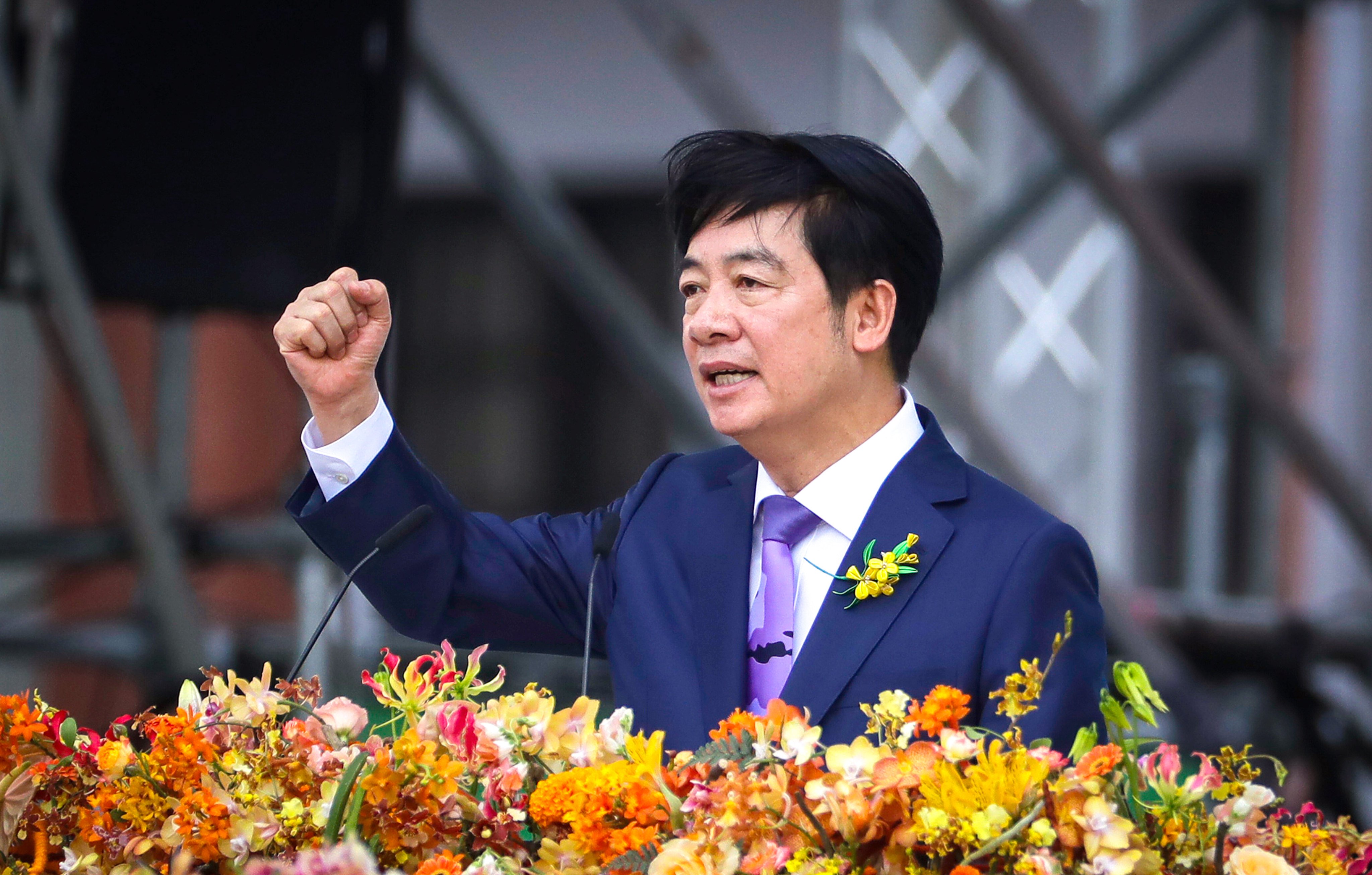 Taiwanese leader William Lai delivers a speech during his inauguration ceremony in Taipei on Monday. Photo: AP