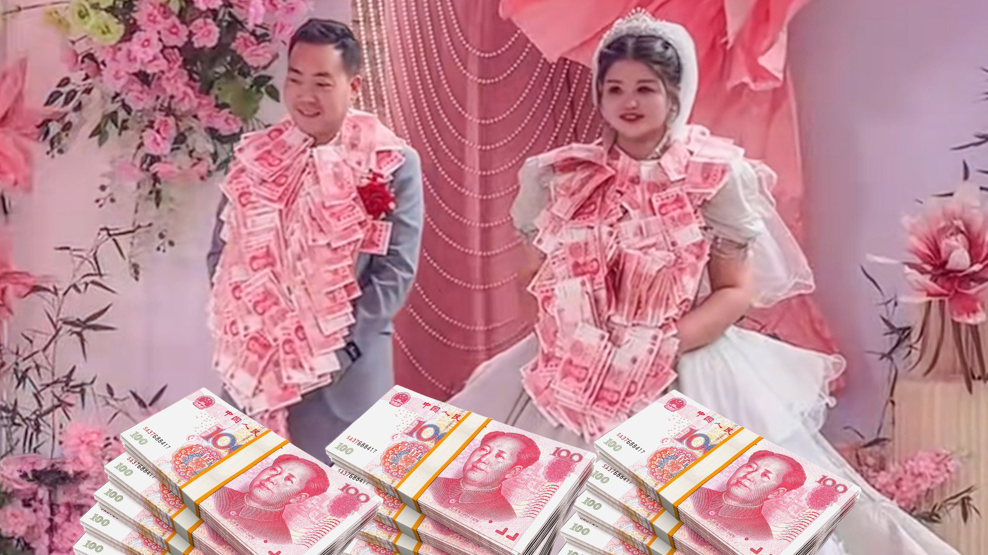 A groom in China has been showered with cash gifts by his sisters in a display of gender bias which shows that the desire to have a male child persists in the country. Photo: SCMP composite/Shutterstock/Douyin