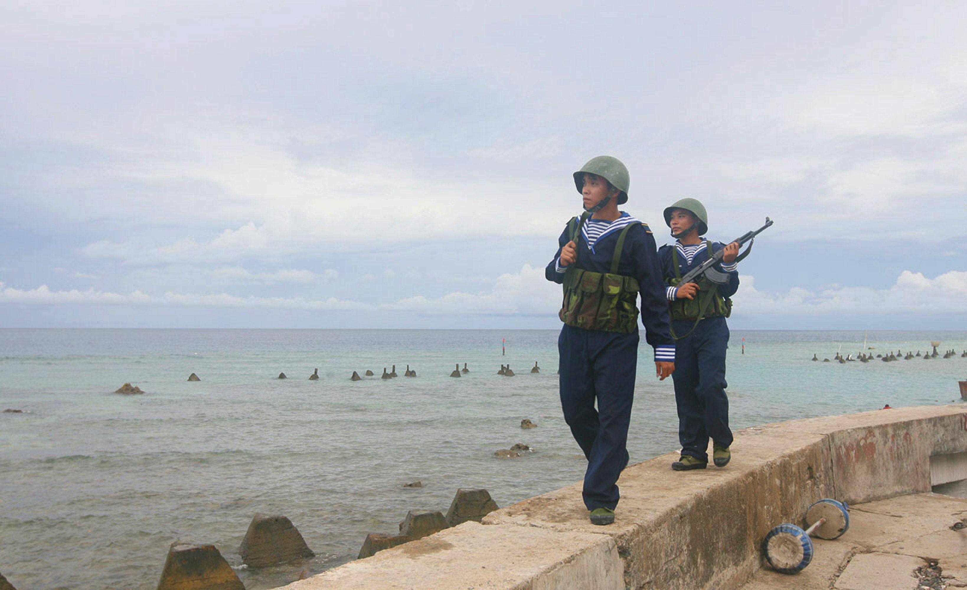 Vietnamese sailors patroling on Phan Vinh Island in the Spratly archipelago. Photo: AFP
