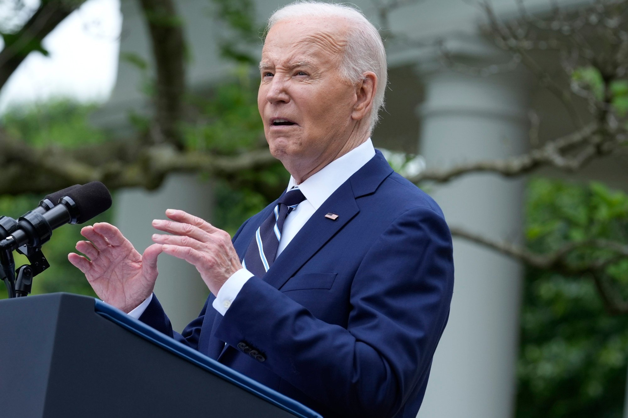 US President Joe Biden at the White House on May 14, announcing plans to impose major new tariffs on electric vehicles, semiconductors, solar equipment and medical supplies imported from China. Photo: AP