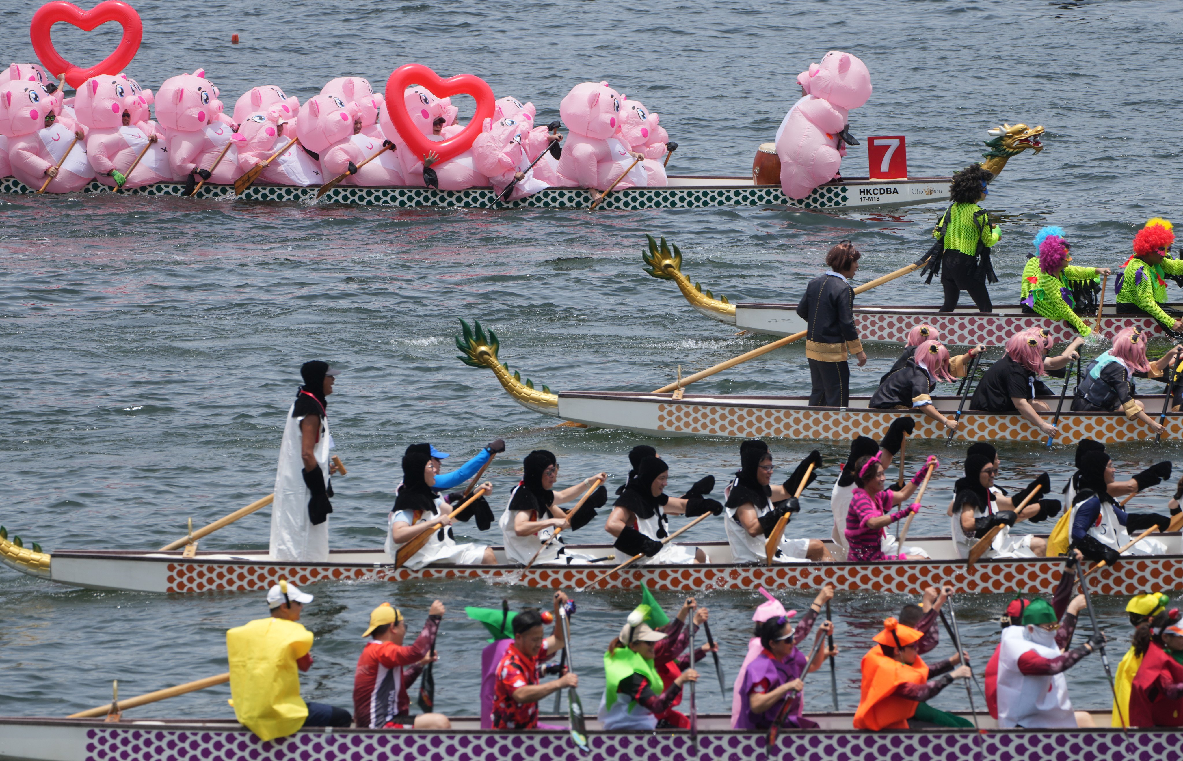 Paddlers join the fancy dress competition at last year’s Hong Kong International Dragon Boat Races. Photo: Sam Tsang