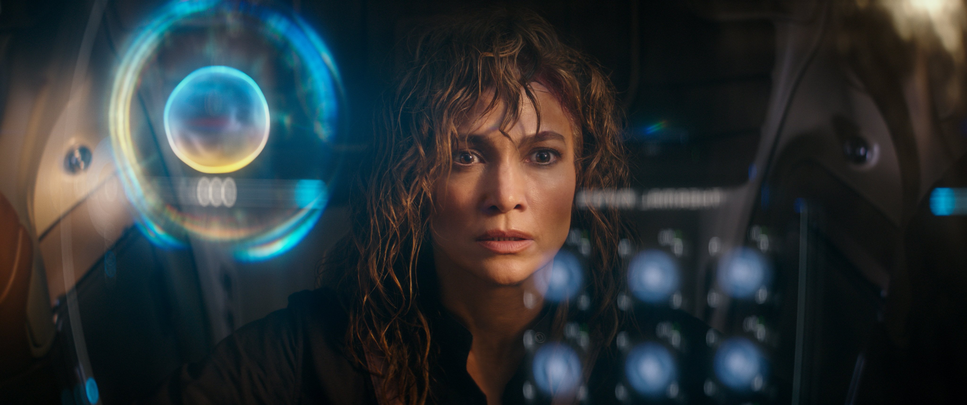 Jennifer Lopez as Atlas Shepherd in a still from Atlas, directed by Brad Peyton and co-starring Simu Liu. Photo: Netflix