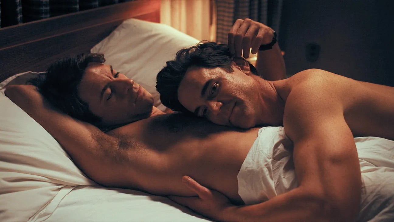 Jonathan Bailey (left) and Mark Bomer in a still from Fellow Travelers. Photo: Showtime