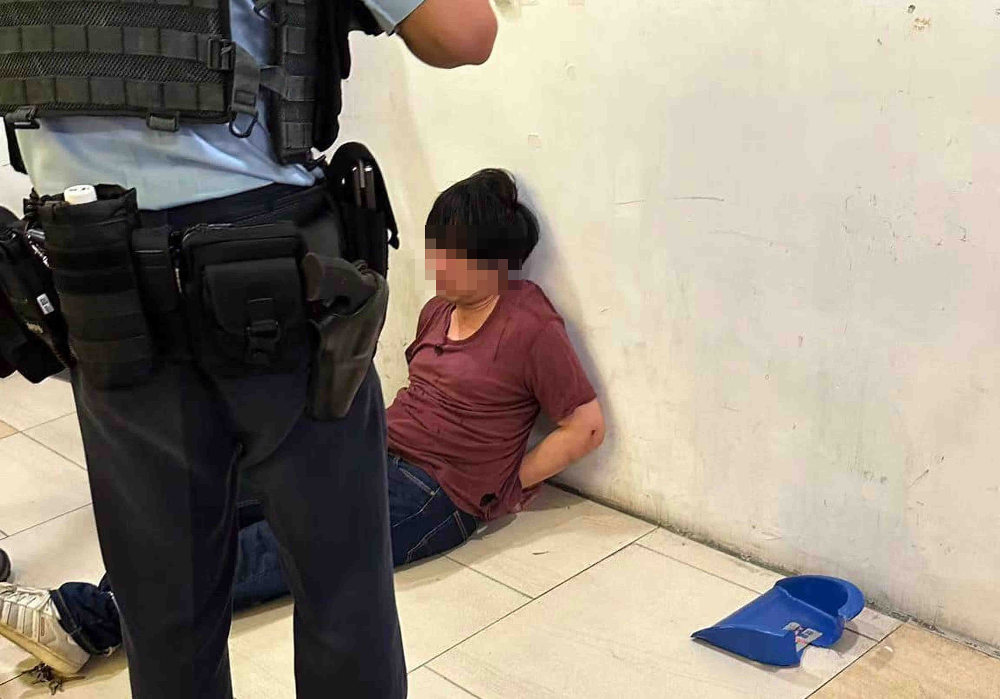 The suspect was subdued after a fierce struggle with people in the shopping centre. Photo: Handout