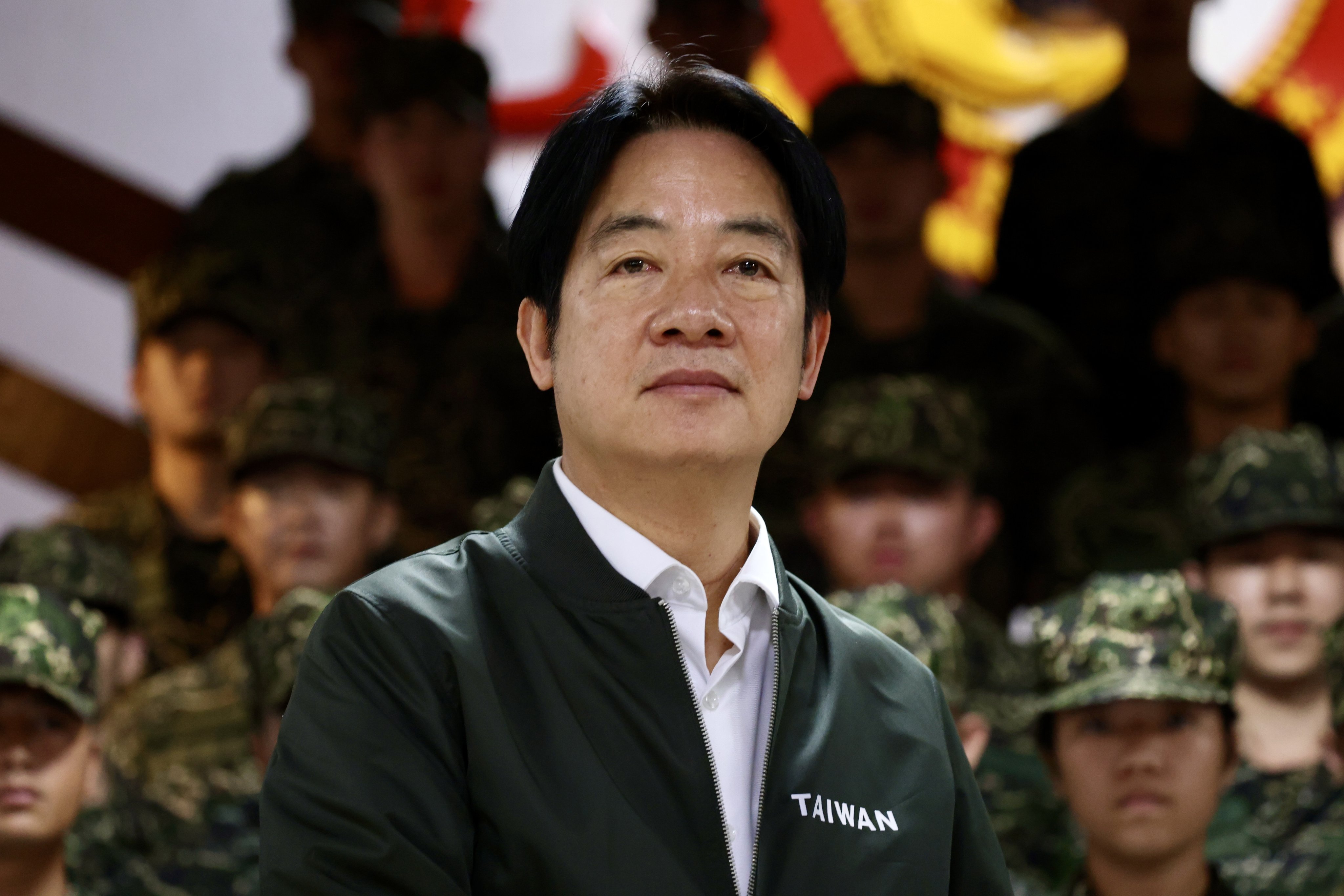 William Lai visits a military base in Taoyuan, northern Taiwan, on Thursday, as the mainland Chinese military carries out two days of joint services drills around the island. Photo: EPA-EFE 
