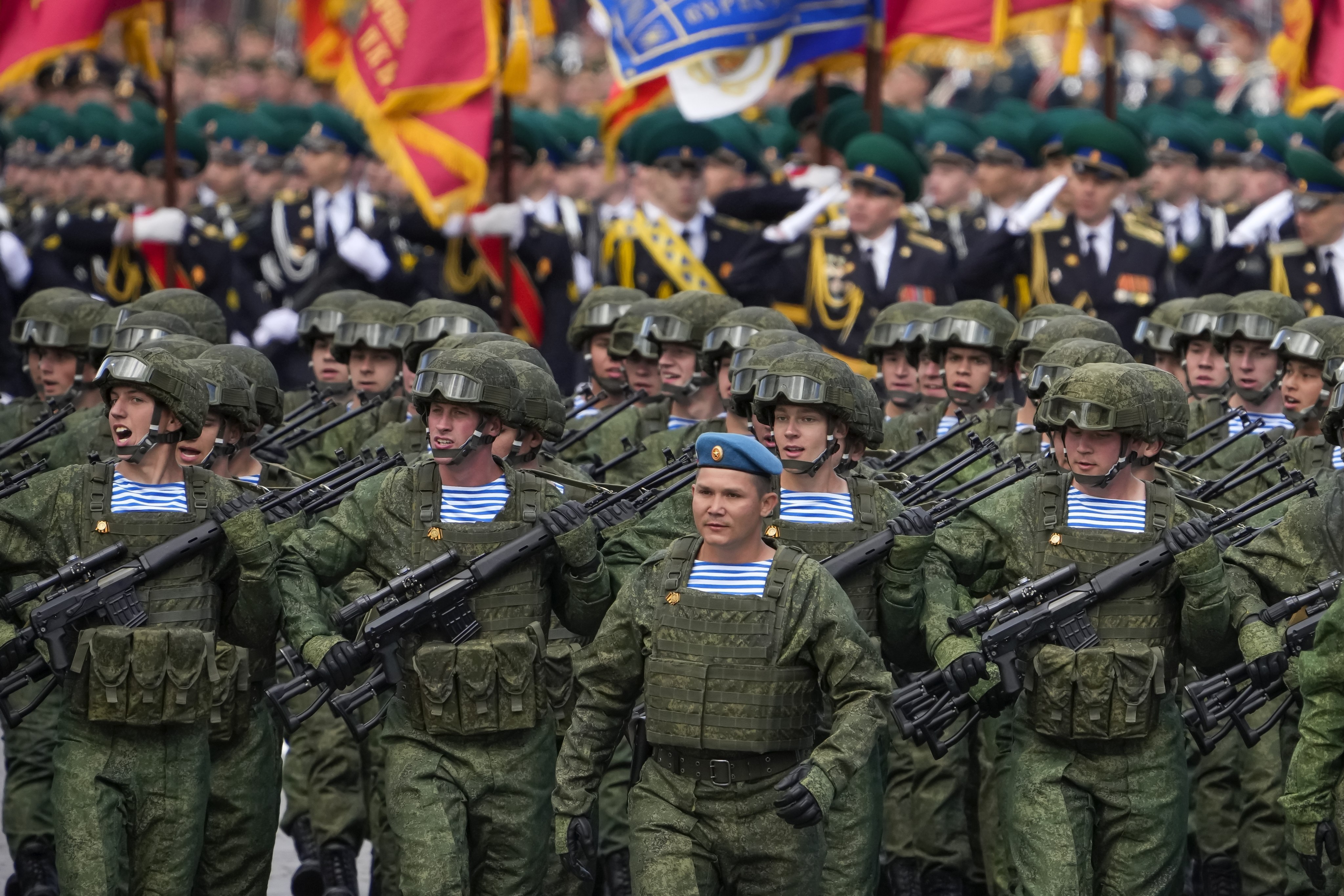 Russian soldiers marching in Moscow this month. File photo: AP 
