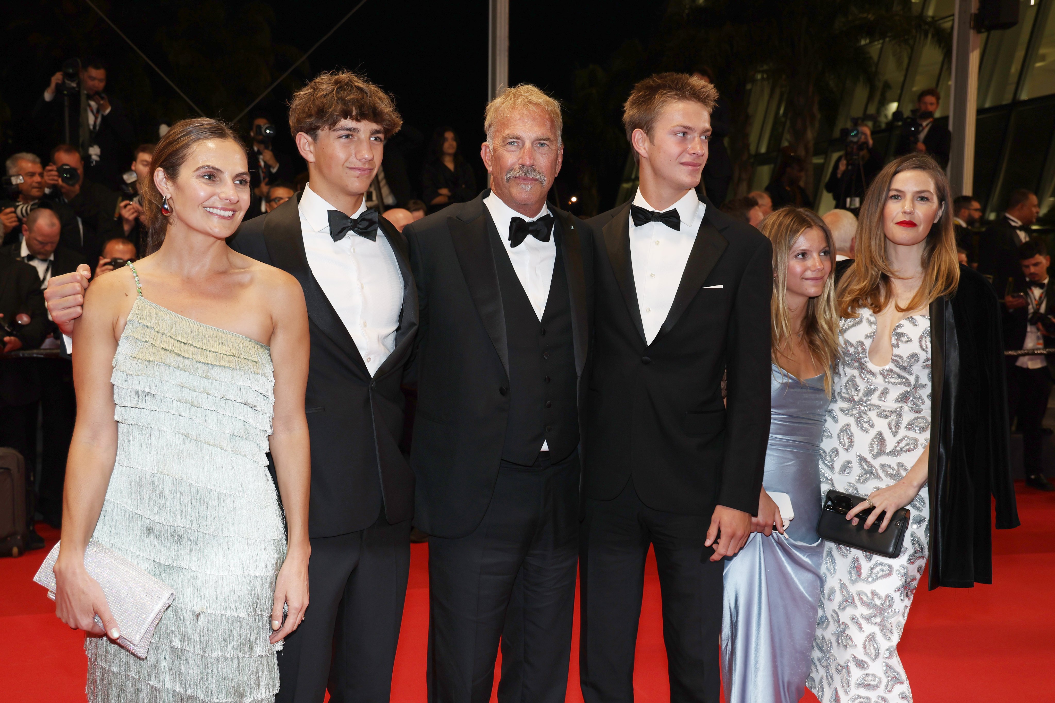 A Family Affair: actor Kevin Costner (centre) with his children Annie, Hayes, Cayden, Grace and Lily Costner at the 77th annual Cannes Film Festival. Photo: Getty Images