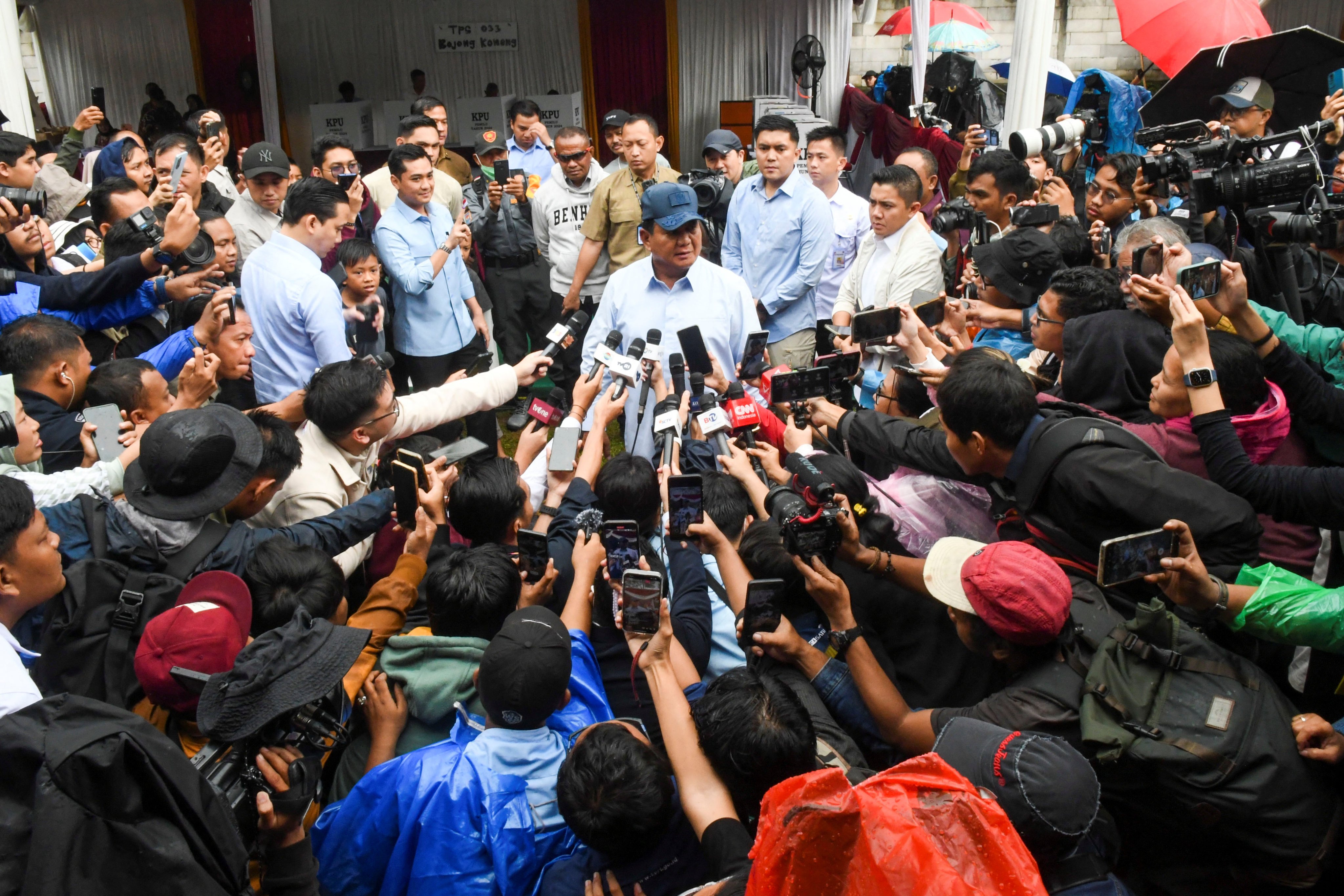 Indonesian president-elect Prabowo Subianto speaks to the media in Bogor, West Java. Photo: Reuters