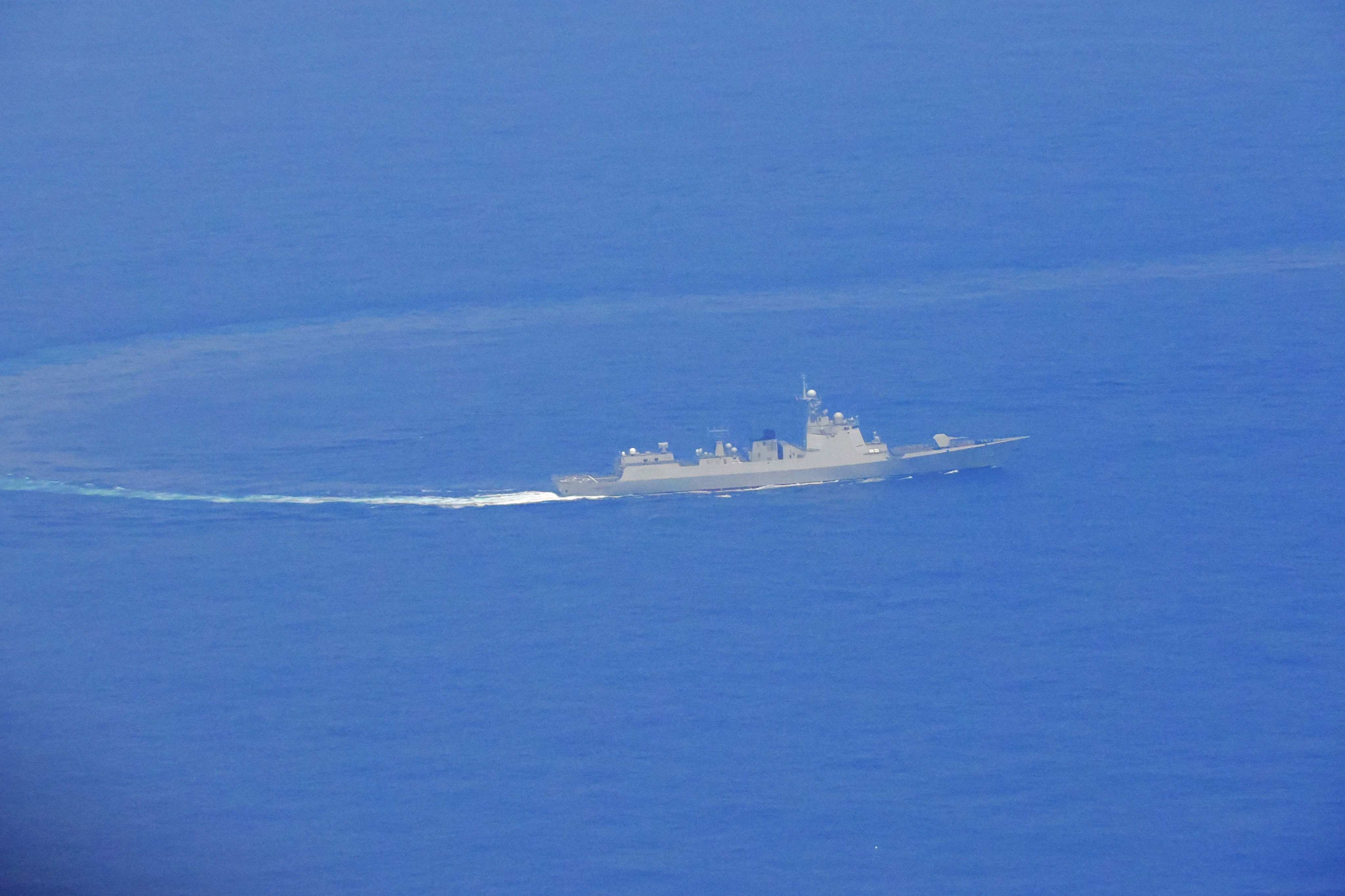 An image released on Friday by the Taiwanese defence ministry shows a mainland Chinese military vessel sailing in an unknown location on the previous day, during PLA drills around the island. Photo: AFP