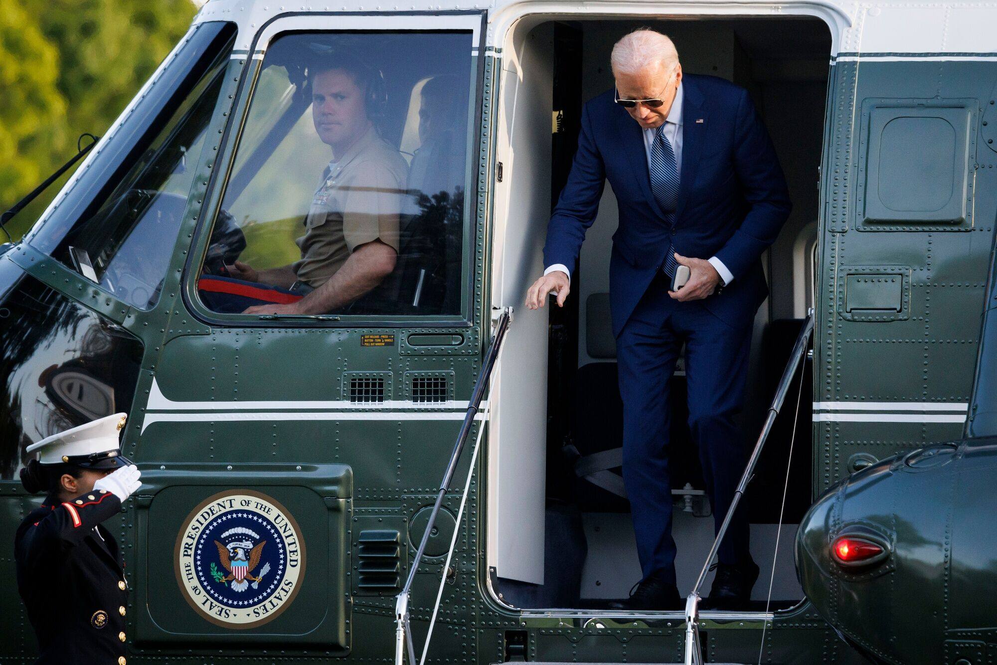US President Joe Biden disembarks Marine One on the South Lawn of the White House. File photo: Bloomberg