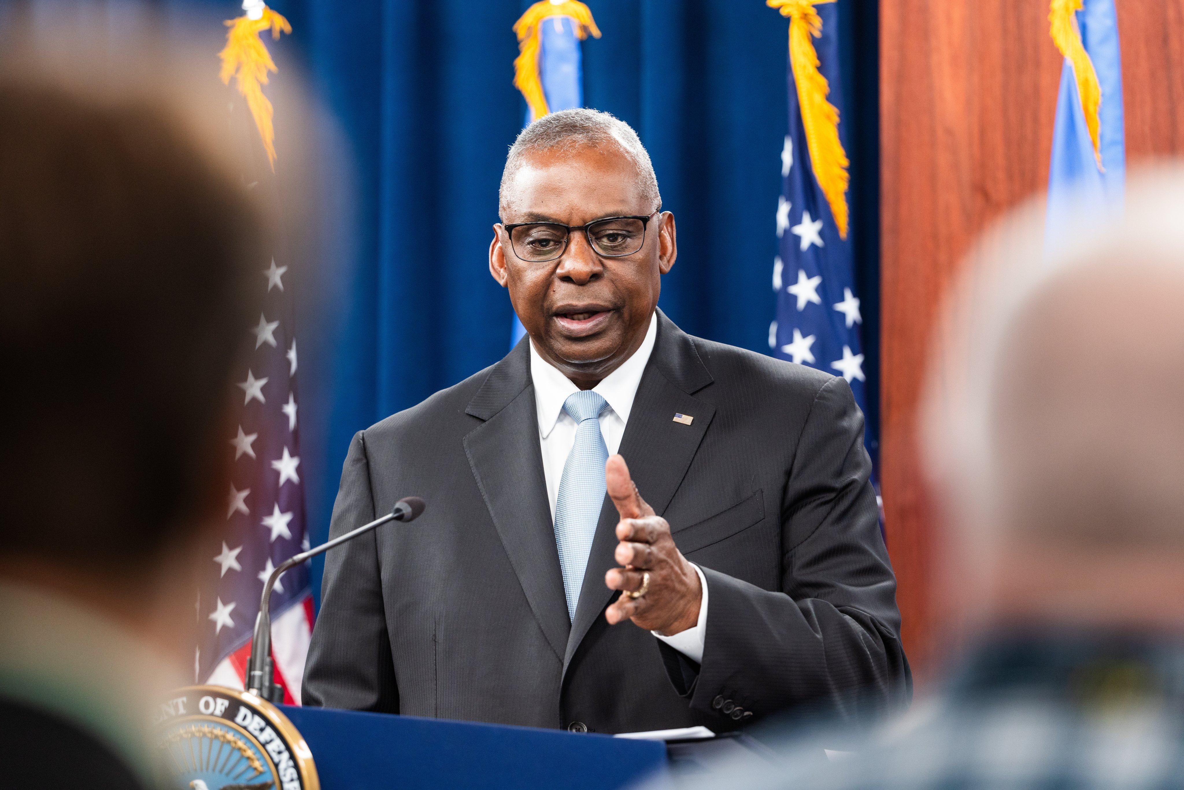 US Secretary of Defence Lloyd Austin attends a press conference at the Pentagon in Arlington, Virginia, on May 20. Photo: EPA-EFE