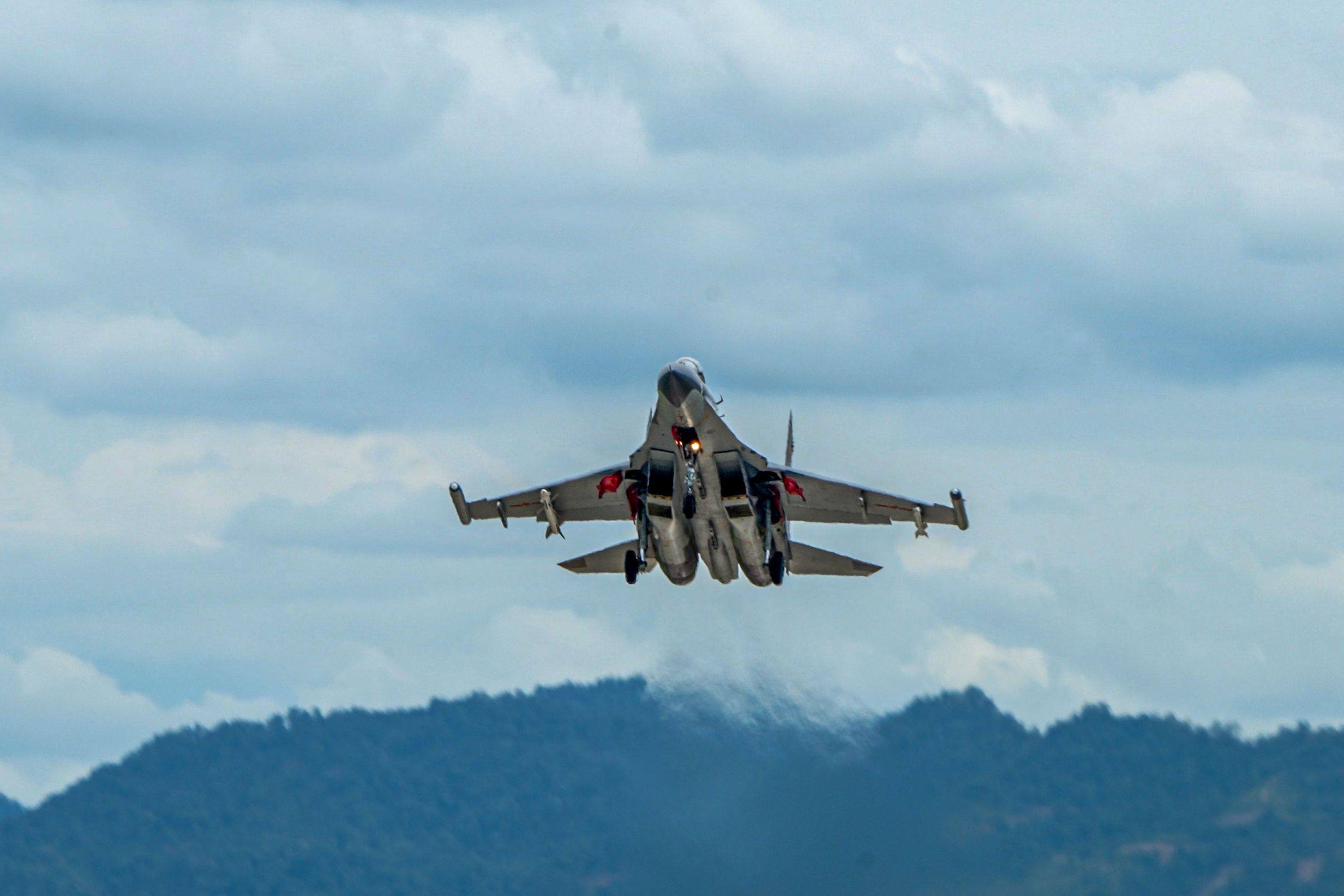 A PLA jet takes off during the Joint Sword-2024A on Thursday and Friday. Photo: PLA Eastern Theatre Command/ AFP