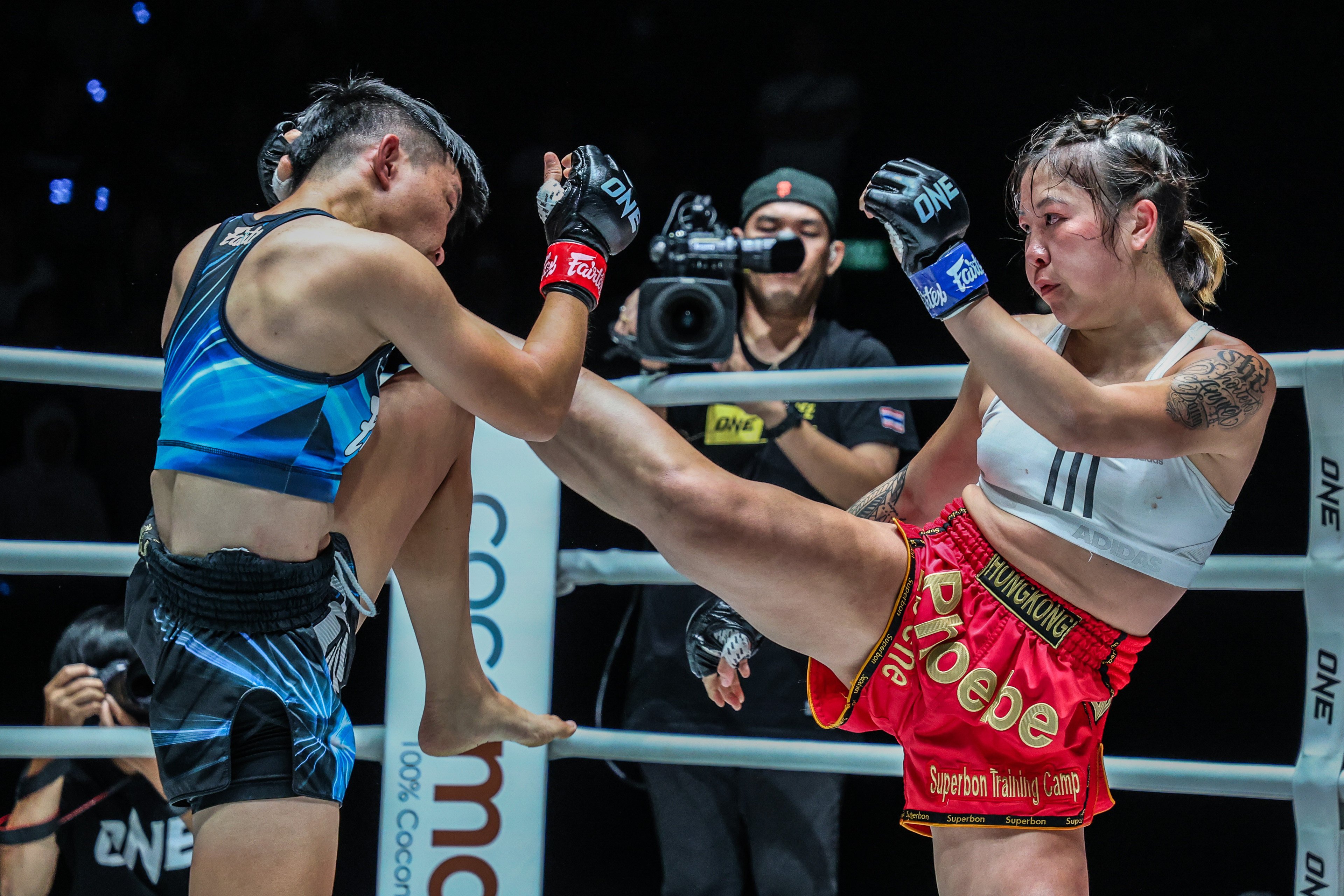 Hong Kong’s Phoebe Lo connects with a kick during her fight against Nongam Fairtex at ONE Friday Fights 62. Photo: ONE Championship