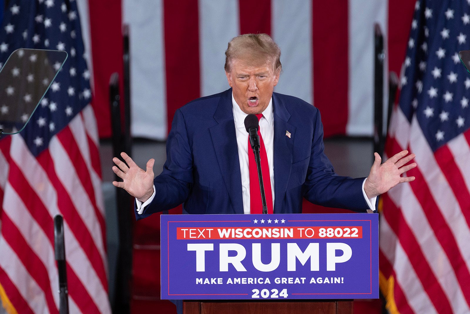 Former US president Donald Trump speaks at a campaign rally on May 1 in Wisconsin. A recent poll has Trump and President Joe Biden tied in the state. Photo: Getty Images/TNS
