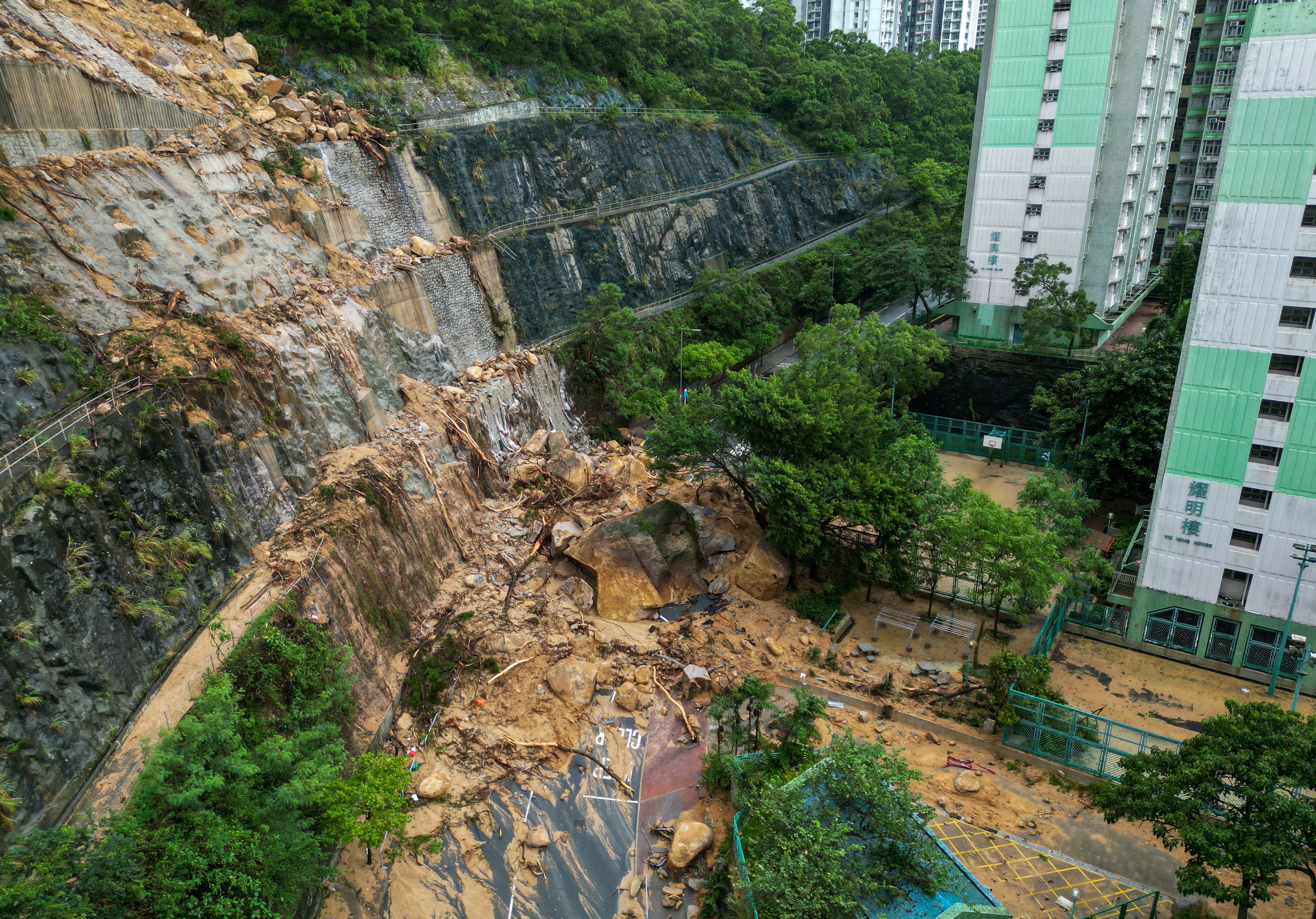 A major landslide in Shau Kei Wan caused by last September’s torrential rainfall. Photo: May Tse
