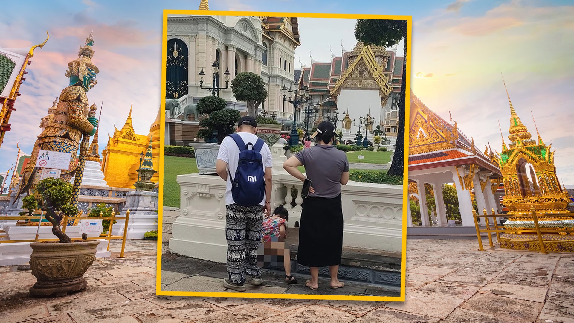 A couple from China who allowed their daughter to pee near a sacred site in Thailand have sparked anger and a debate over the behaviour of mainland tourists overseas. Photo: SCMP composite/Shutterstock/QQ.com