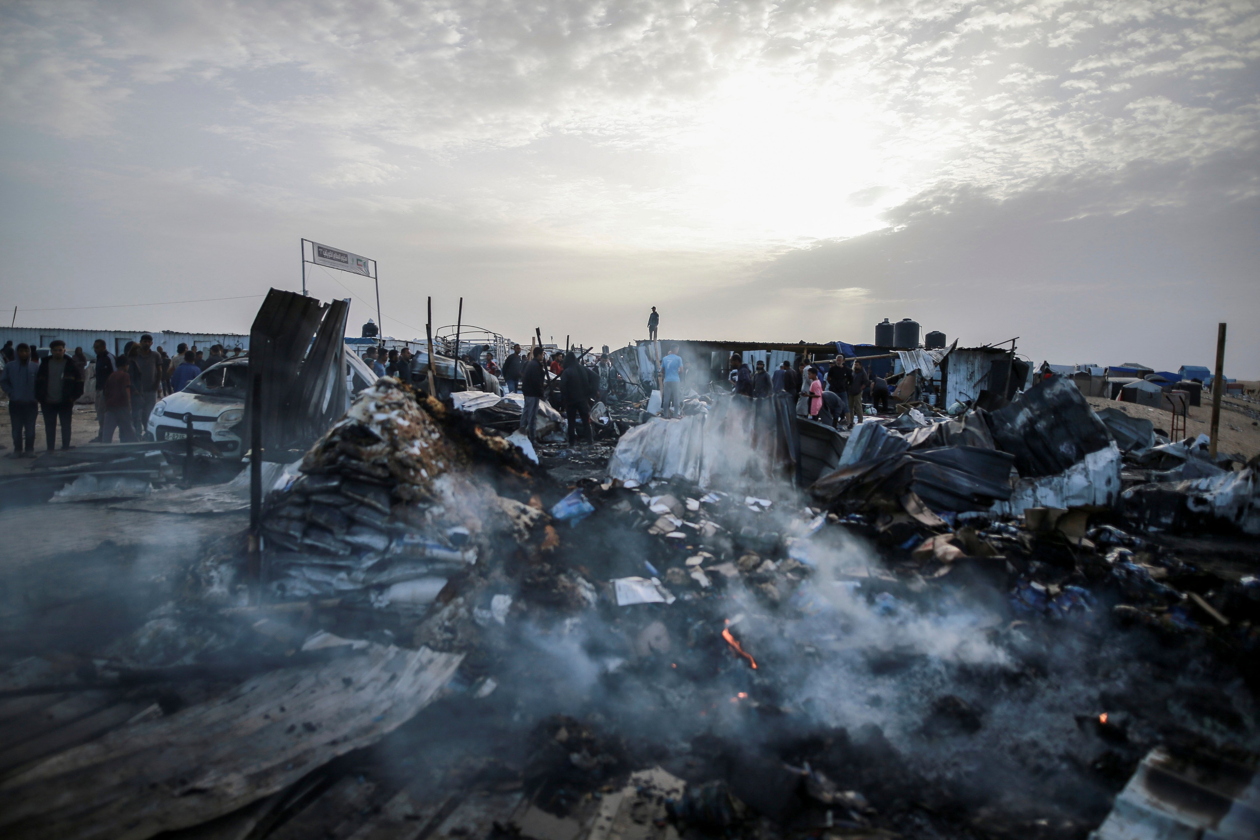 Destruction after an Israeli strike where displaced people were staying in Rafah, Gaza Strip. Photo: AP