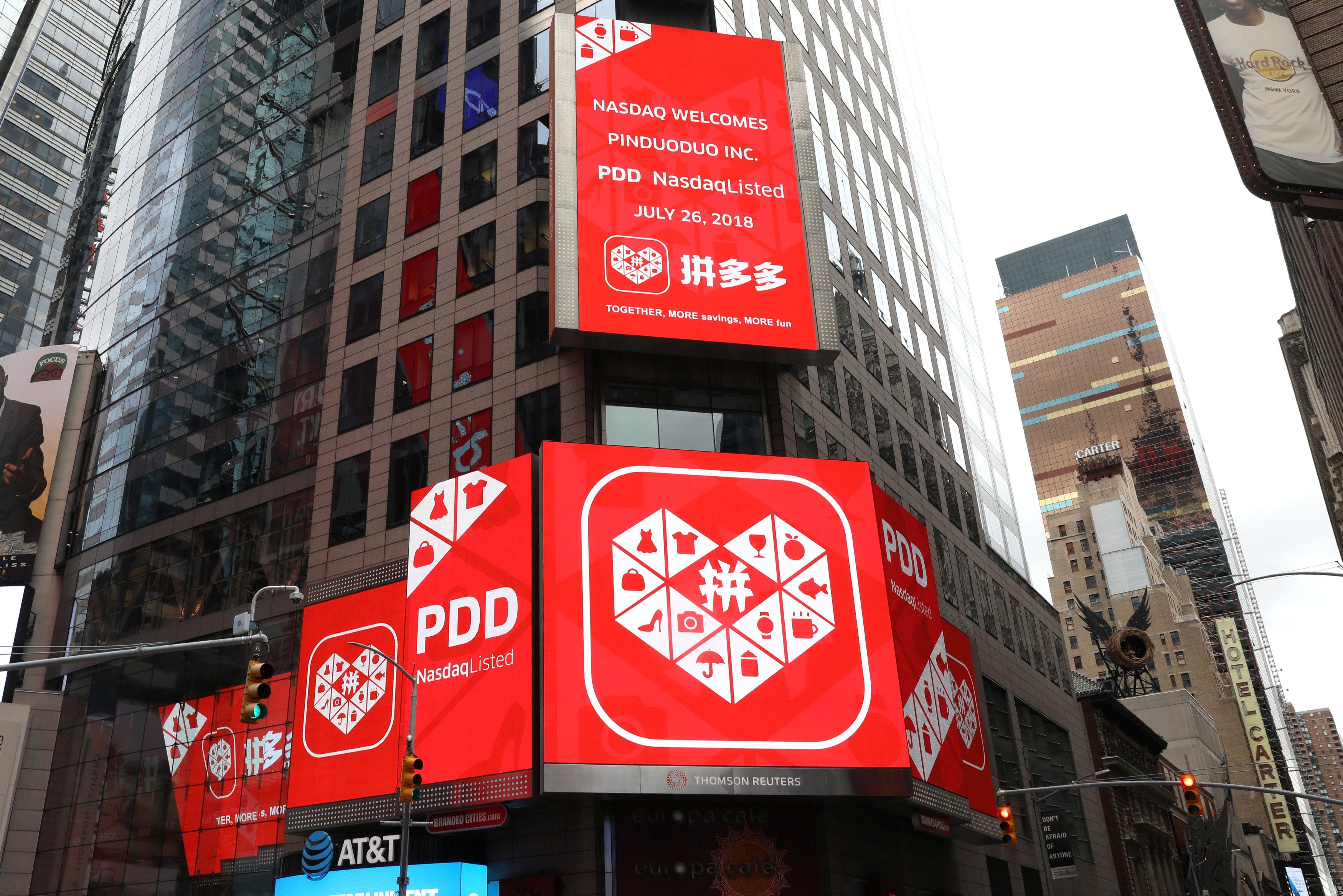 Chinese online group discounter PDD started trading on the Nasdaq in July 2018. Photo: Reuters